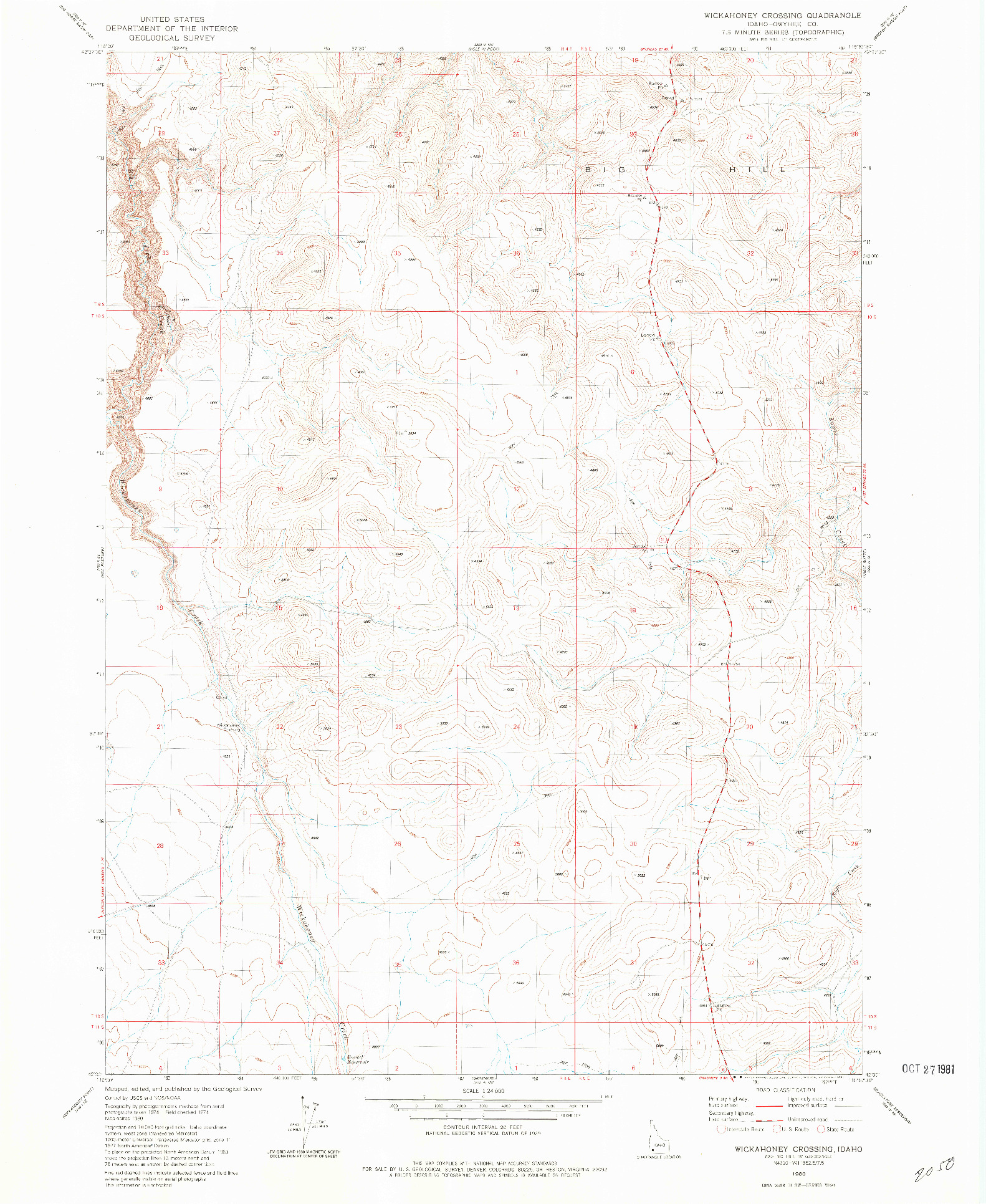 USGS 1:24000-SCALE QUADRANGLE FOR WICKAHONEY CROSSING, ID 1980