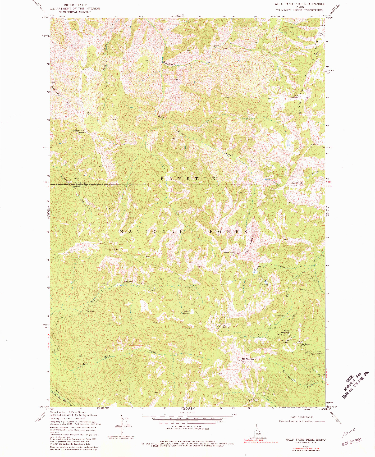 USGS 1:24000-SCALE QUADRANGLE FOR WOLF FANG PEAK, ID 1969