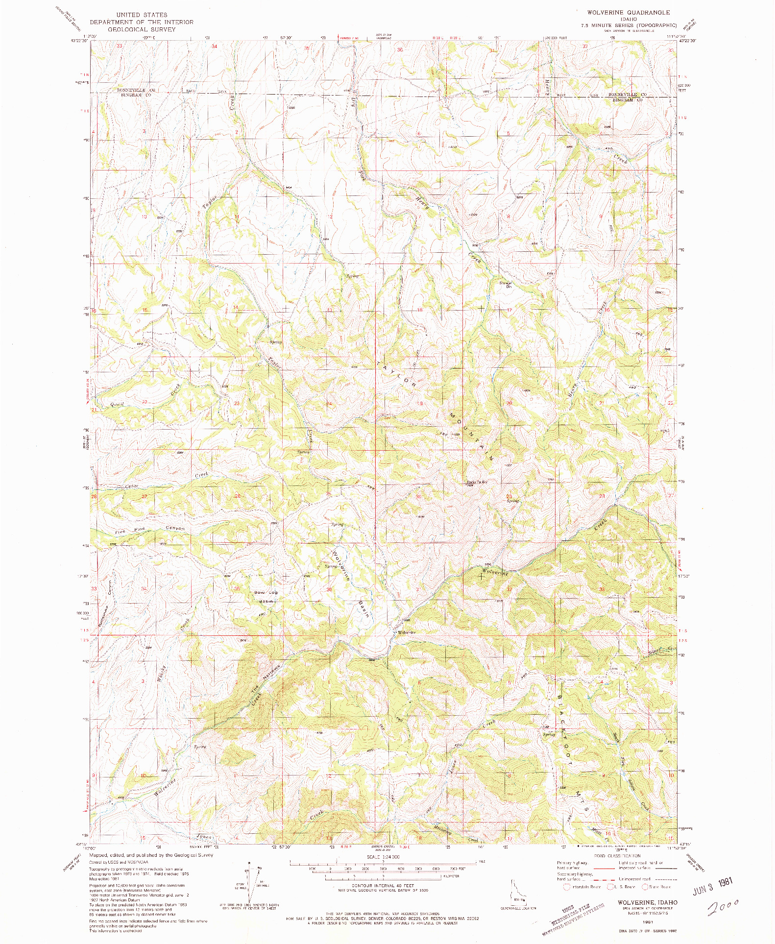 USGS 1:24000-SCALE QUADRANGLE FOR WOLVERINE, ID 1981