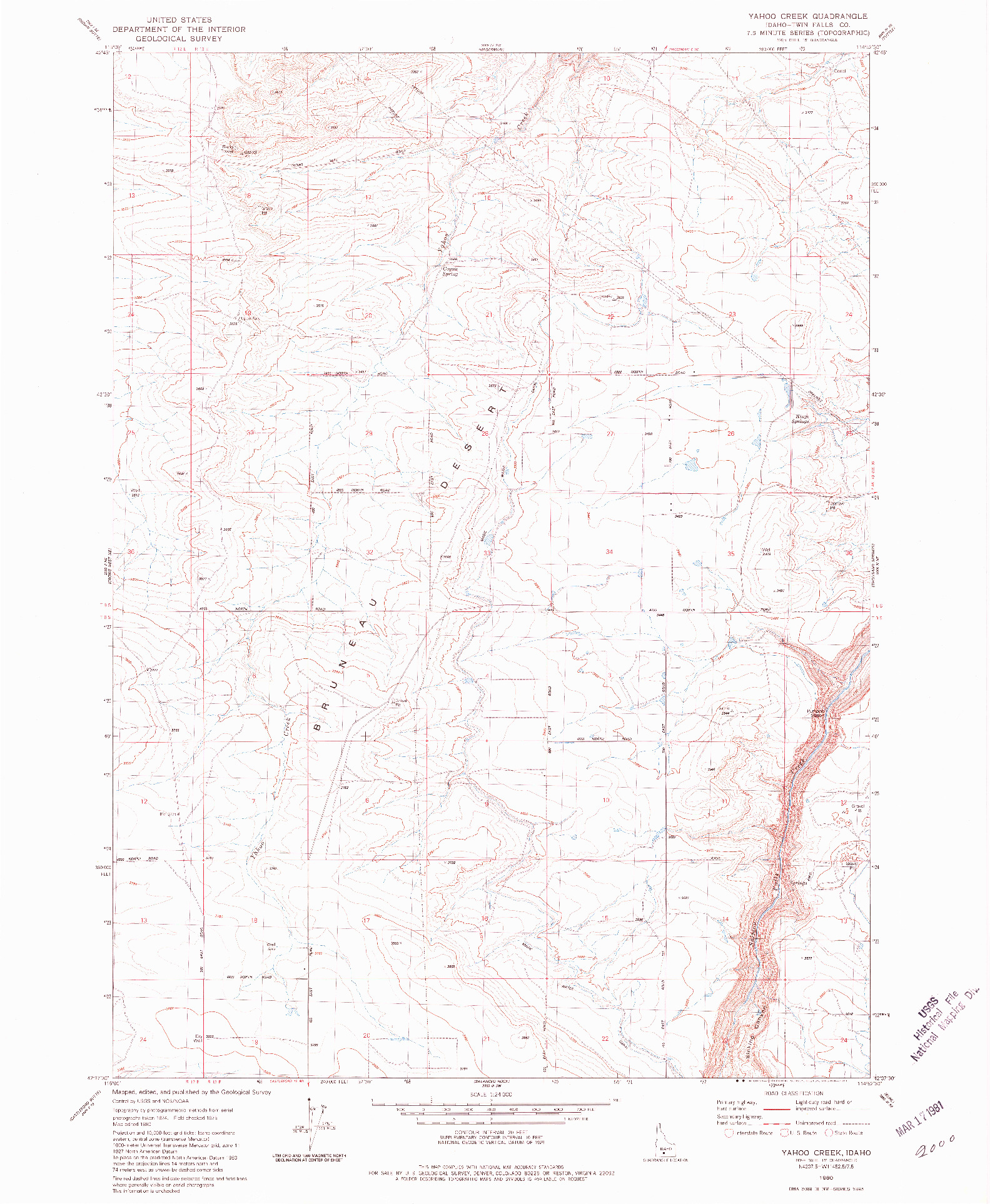USGS 1:24000-SCALE QUADRANGLE FOR YAHOO CREEK, ID 1980