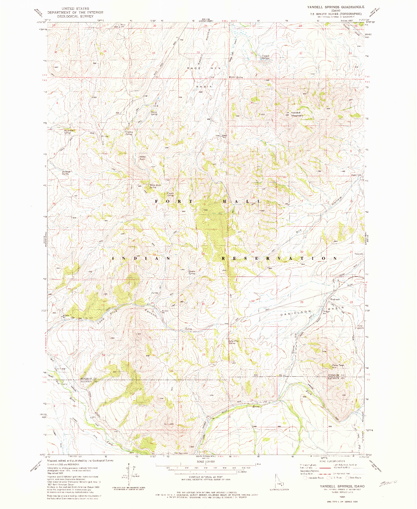 USGS 1:24000-SCALE QUADRANGLE FOR YANDELL SPRINGS, ID 1981