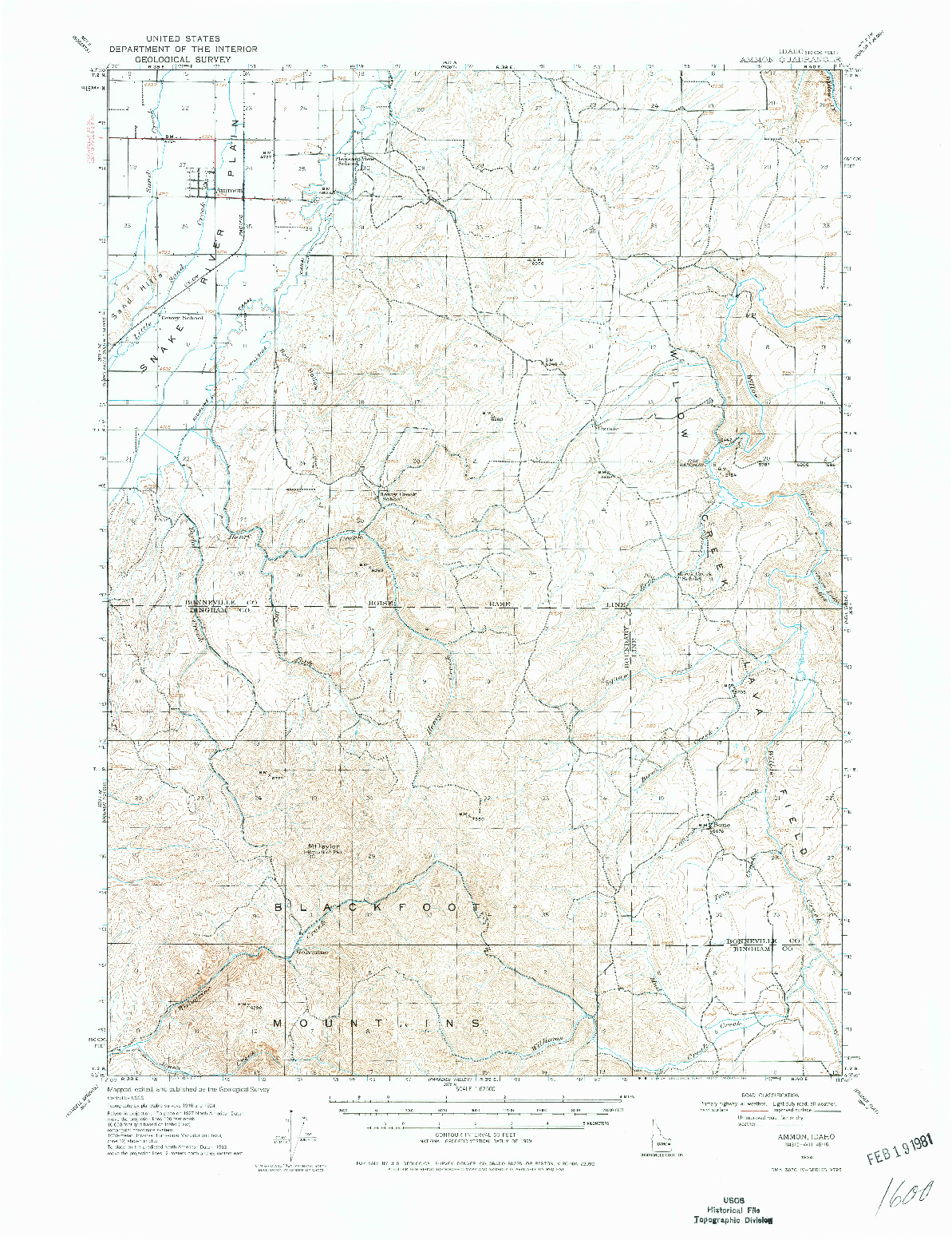 USGS 1:62500-SCALE QUADRANGLE FOR AMMON, ID 1924