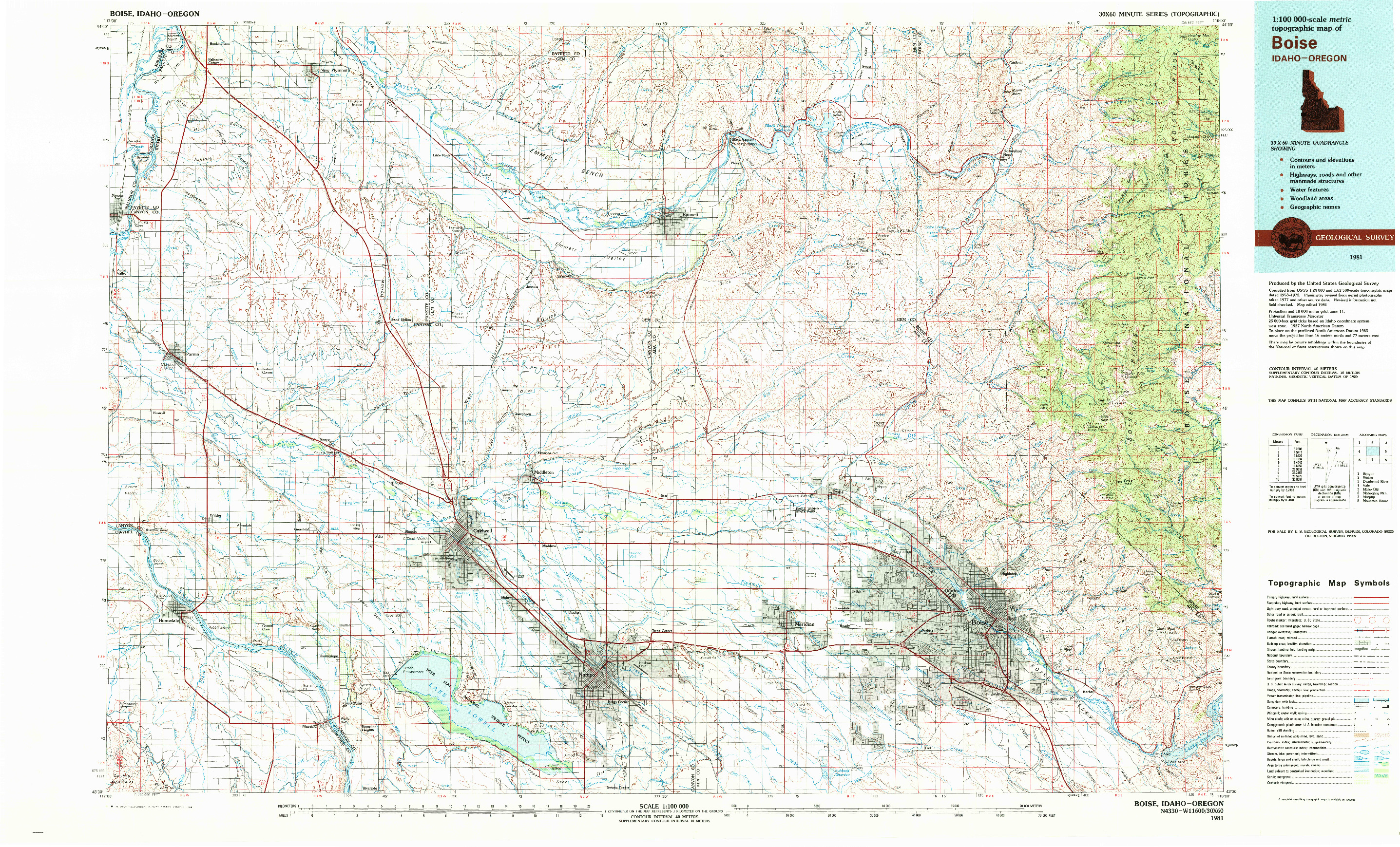 USGS 1:100000-SCALE QUADRANGLE FOR BOISE, ID 1981