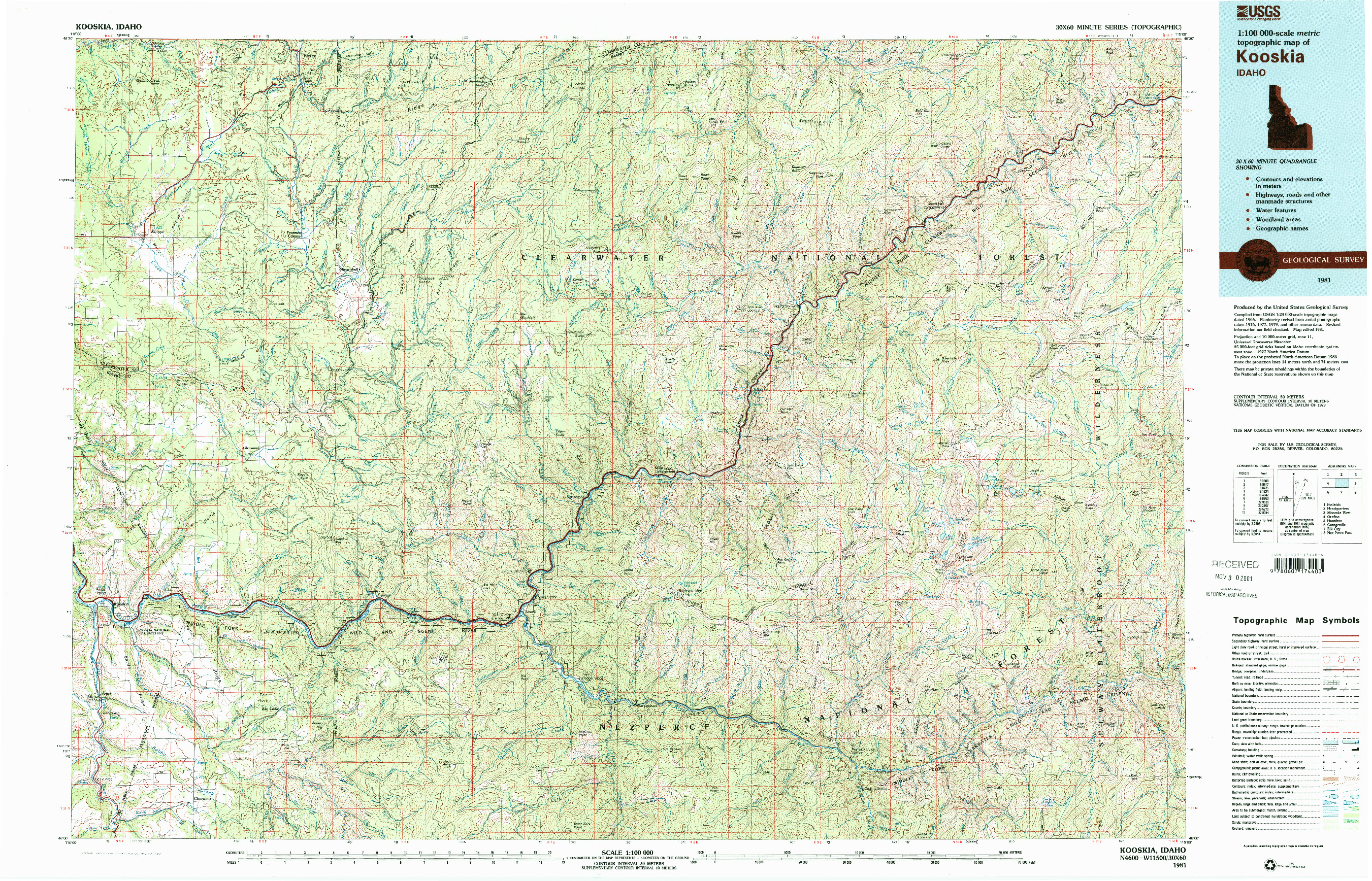 USGS 1:100000-SCALE QUADRANGLE FOR KOOSKIA, ID 1981