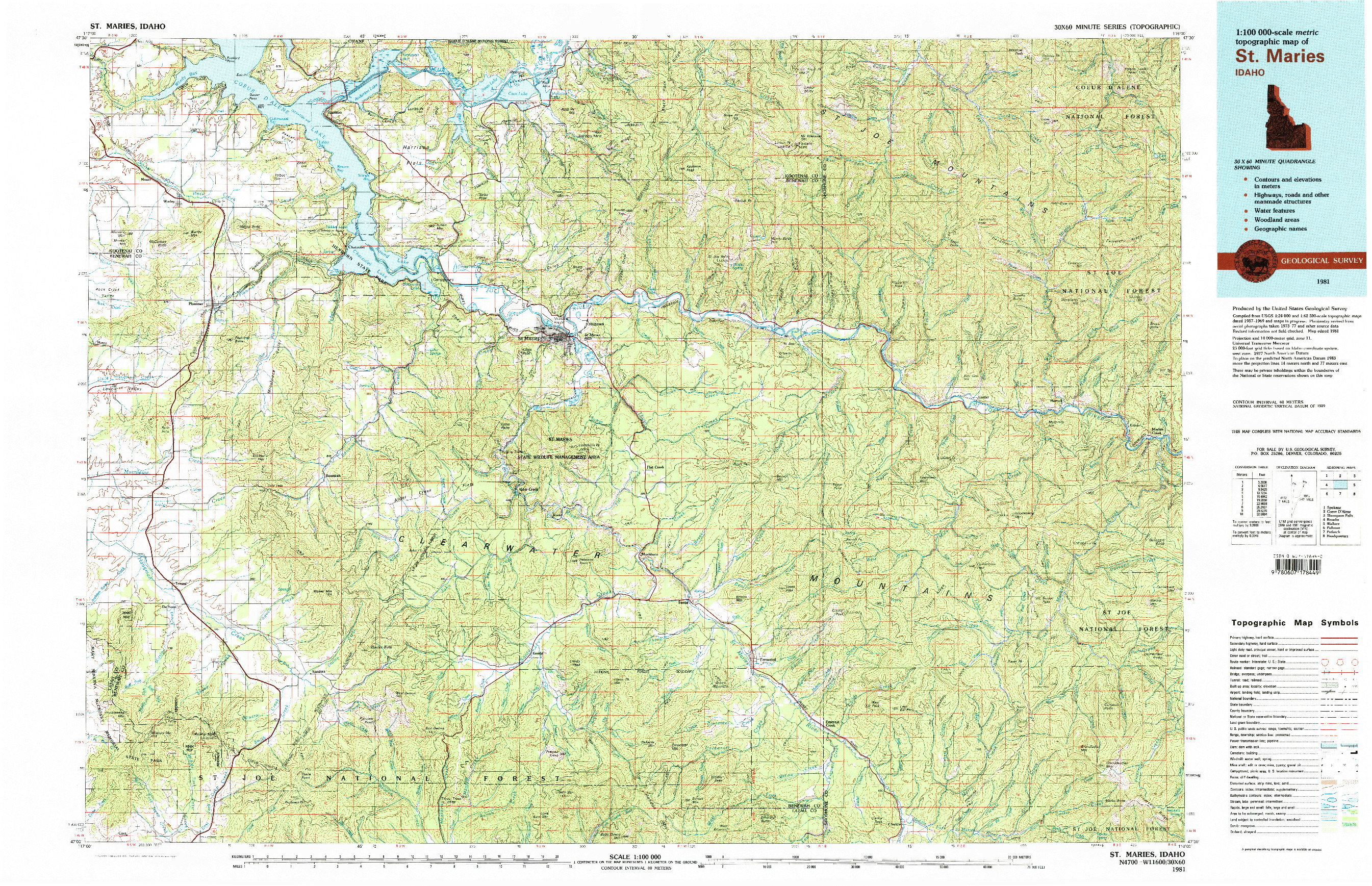 USGS 1:100000-SCALE QUADRANGLE FOR ST MARIES, ID 1981