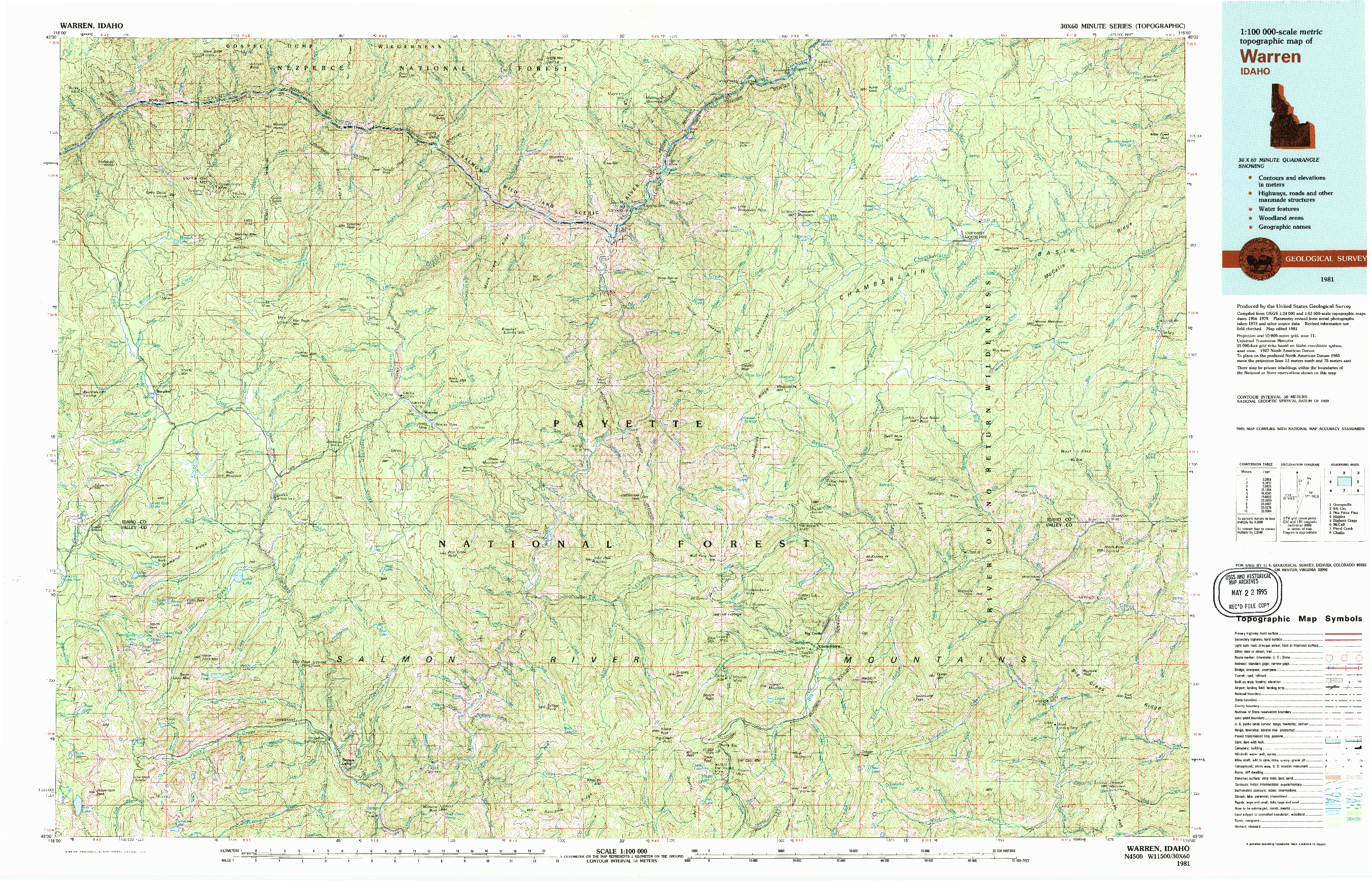 USGS 1:100000-SCALE QUADRANGLE FOR WARREN, ID 1981