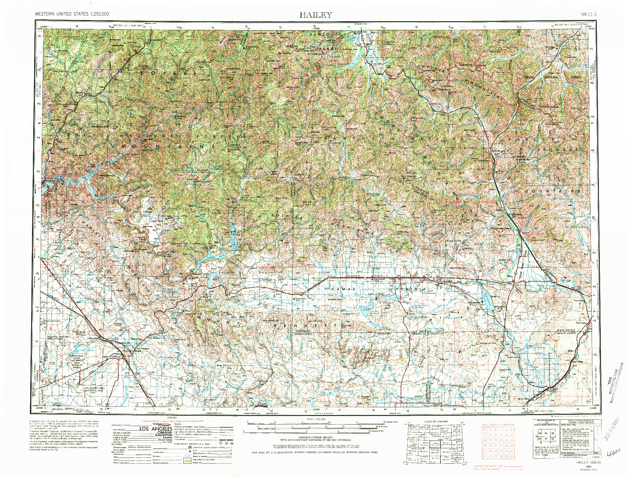 USGS 1:250000-SCALE QUADRANGLE FOR HAILEY, ID 1955