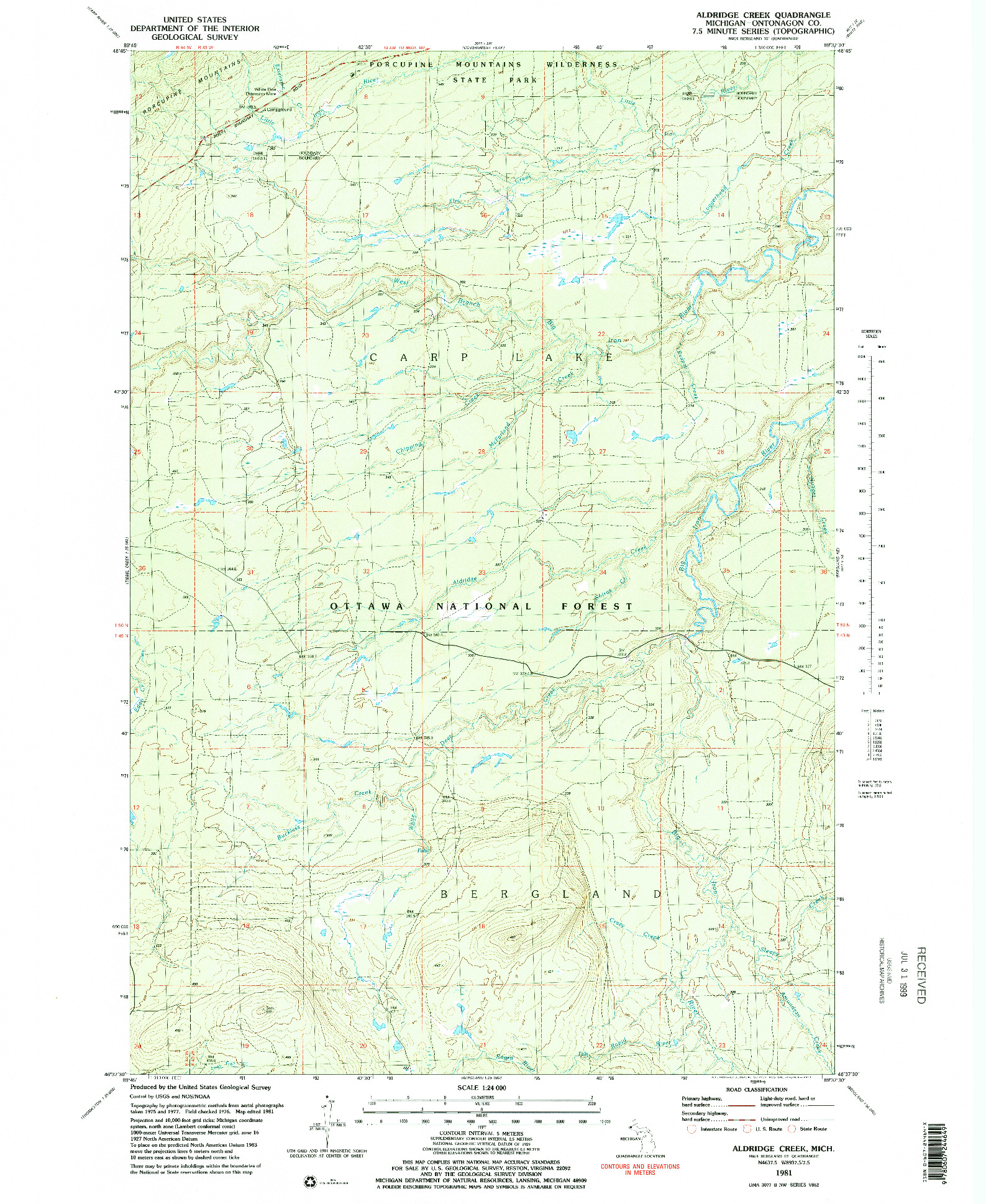 USGS 1:24000-SCALE QUADRANGLE FOR ALDRIDGE CREEK, MI 1981