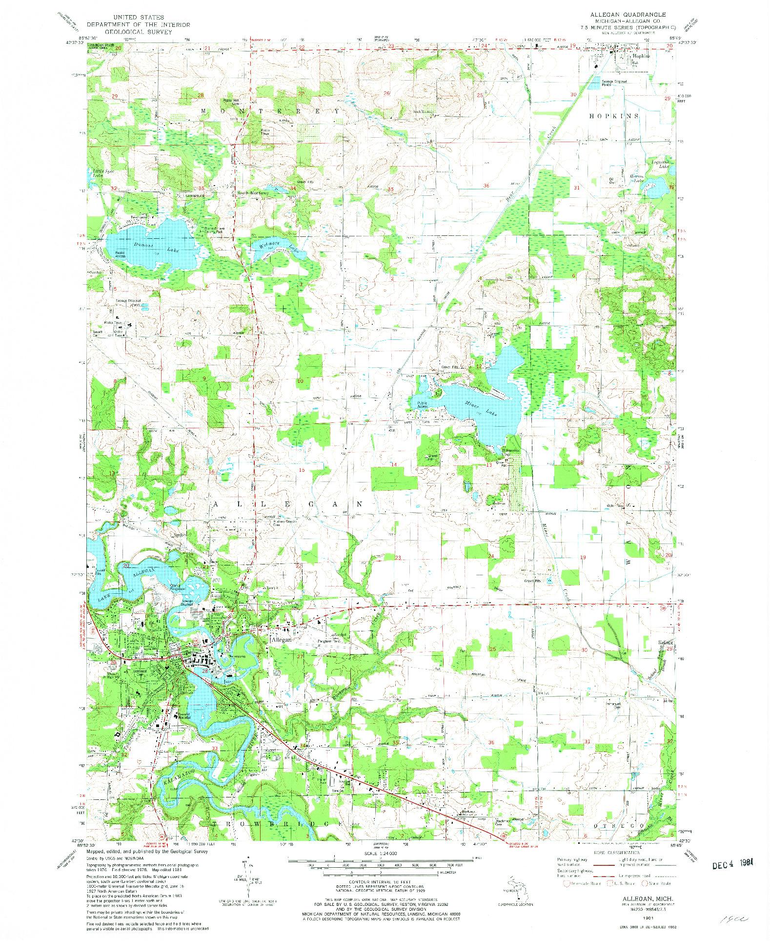 USGS 1:24000-SCALE QUADRANGLE FOR ALLEGAN, MI 1981