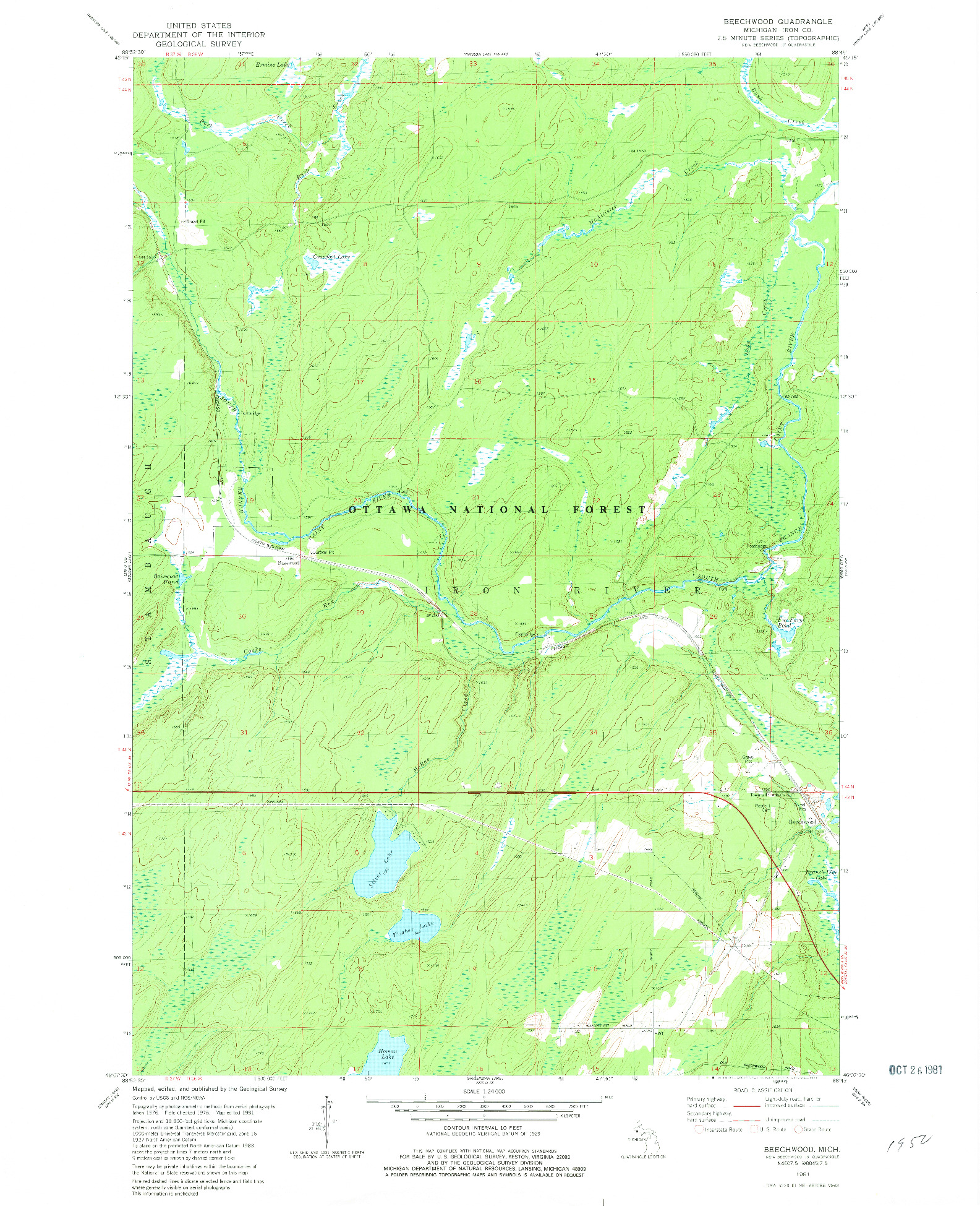 USGS 1:24000-SCALE QUADRANGLE FOR BEECHWOOD, MI 1981