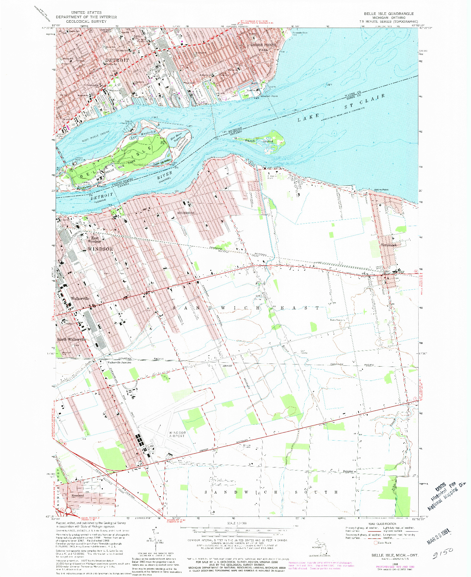 USGS 1:24000-SCALE QUADRANGLE FOR BELLE ISLE, MI 1968