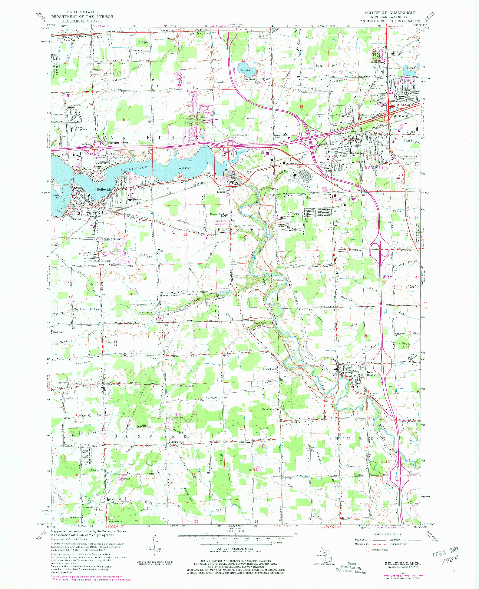 USGS 1:24000-SCALE QUADRANGLE FOR BELLEVILLE, MI 1967