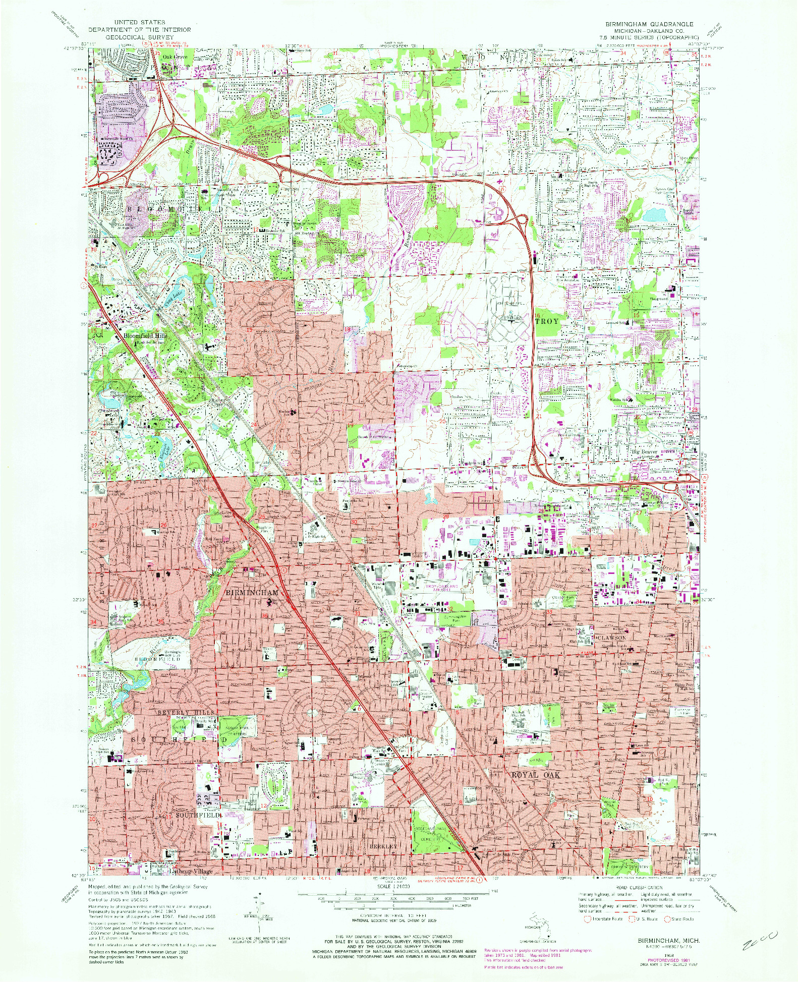 USGS 1:24000-SCALE QUADRANGLE FOR BIRMINGHAM, MI 1968