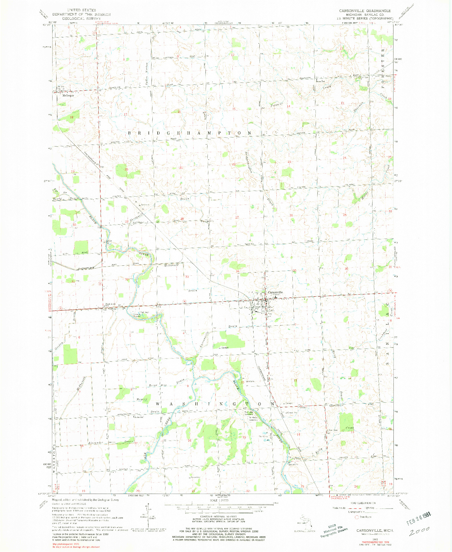 USGS 1:24000-SCALE QUADRANGLE FOR CARSONVILLE, MI 1963