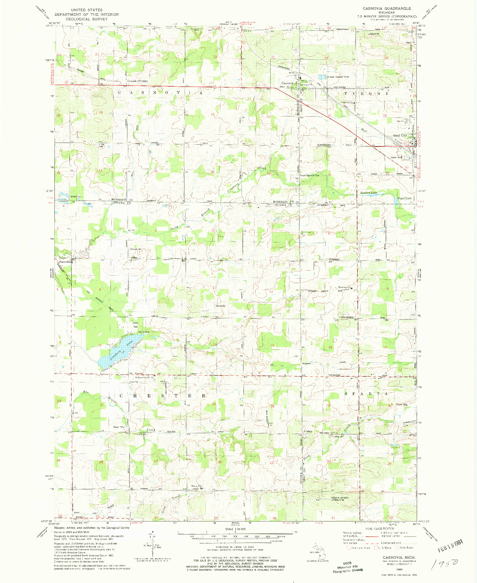 USGS 1:24000-SCALE QUADRANGLE FOR CASNOVIA, MI 1980