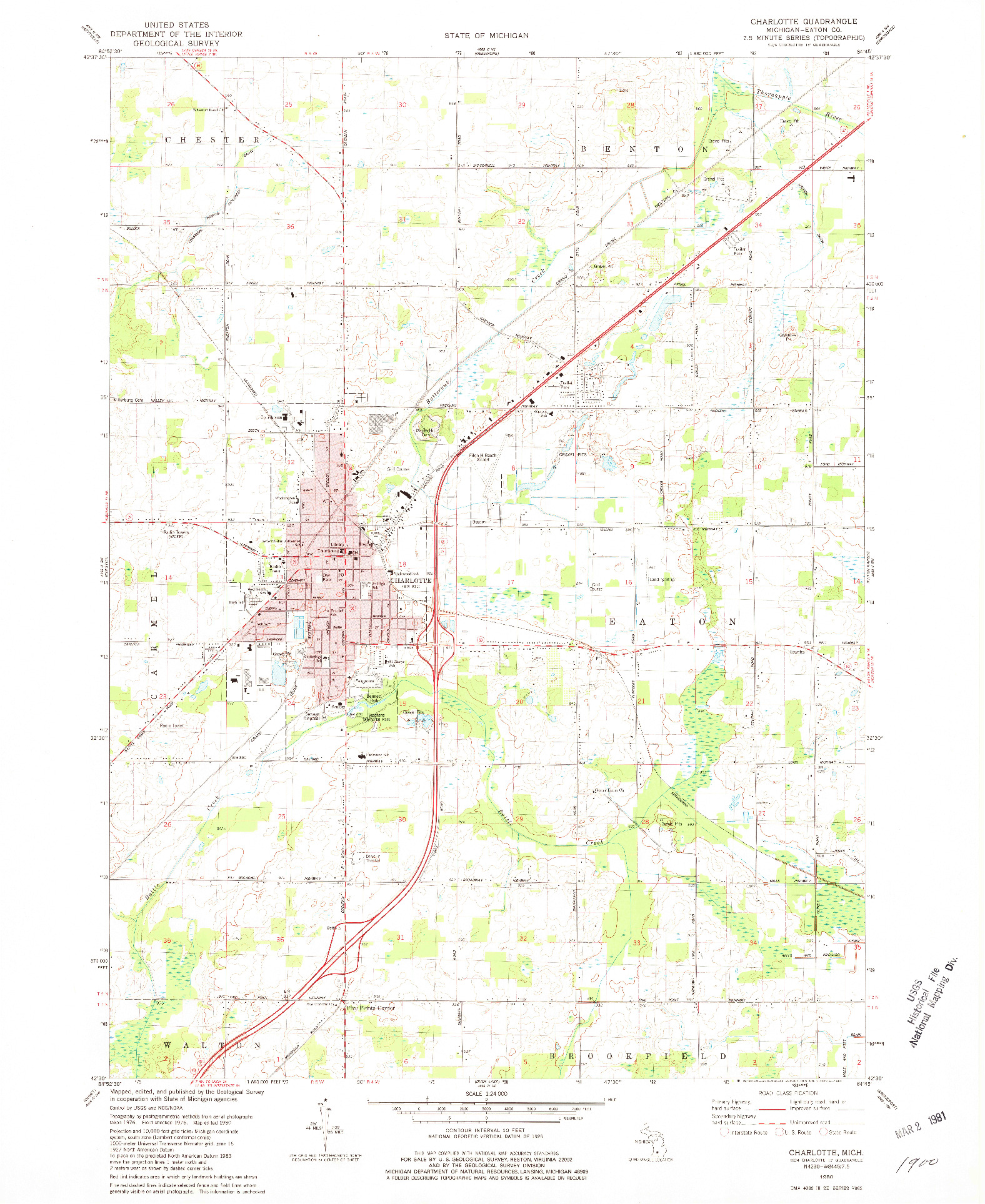 USGS 1:24000-SCALE QUADRANGLE FOR CHARLOTTE, MI 1980