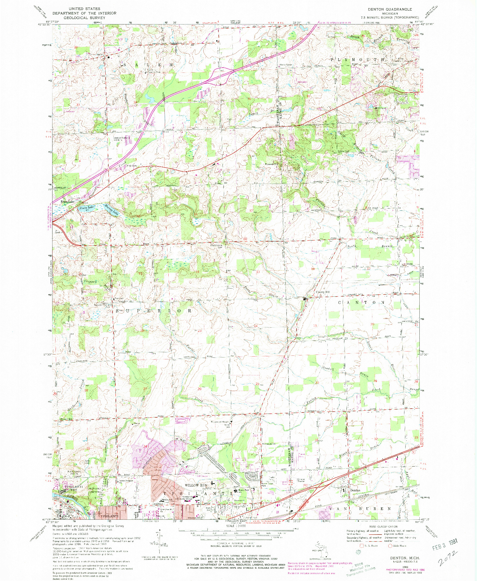 USGS 1:24000-SCALE QUADRANGLE FOR DENTON, MI 1969