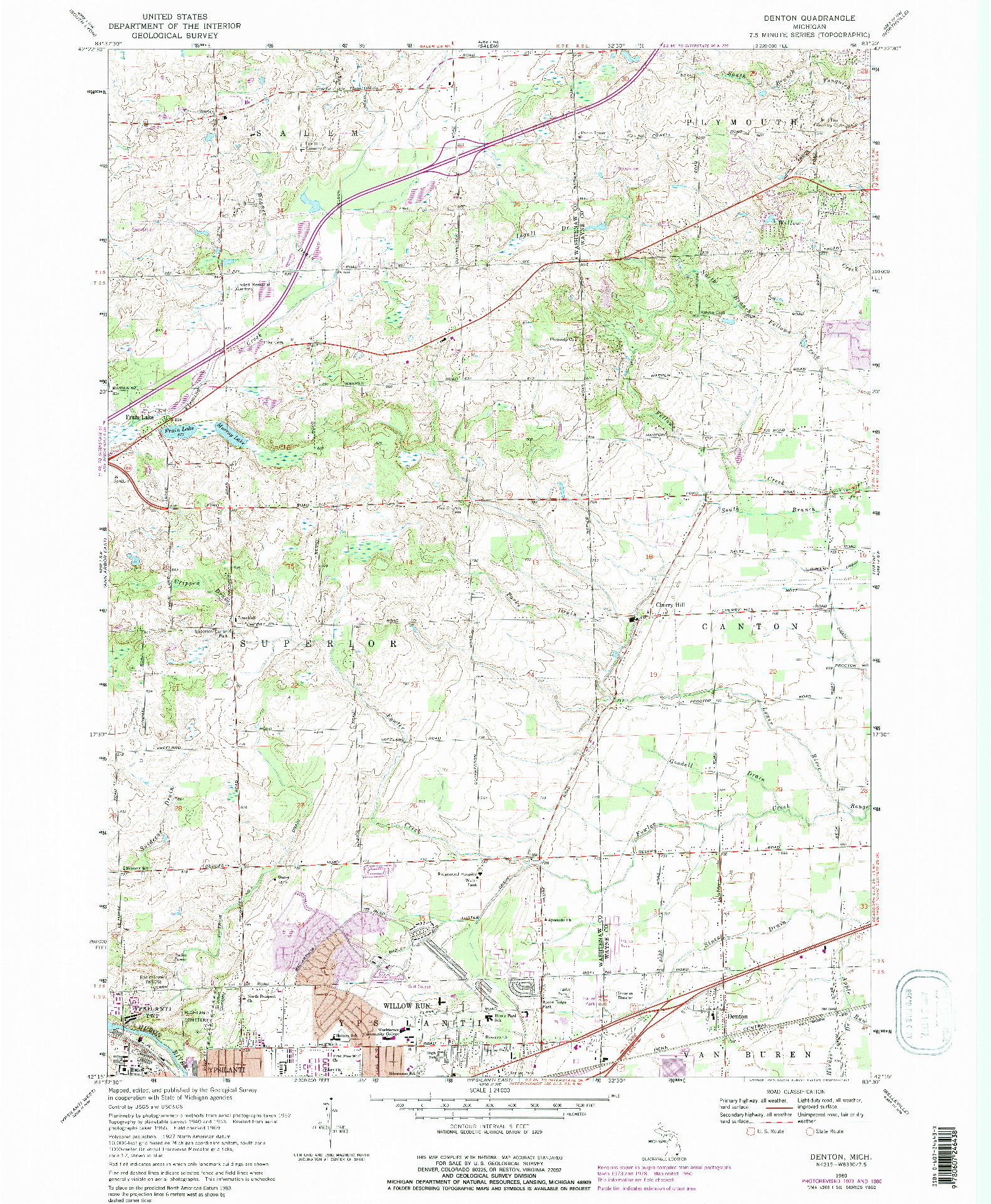 USGS 1:24000-SCALE QUADRANGLE FOR DENTON, MI 1969