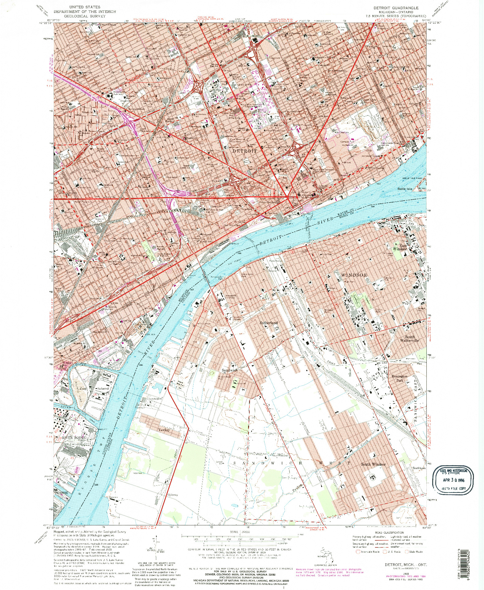 USGS 1:24000-SCALE QUADRANGLE FOR DETROIT, MI 1968