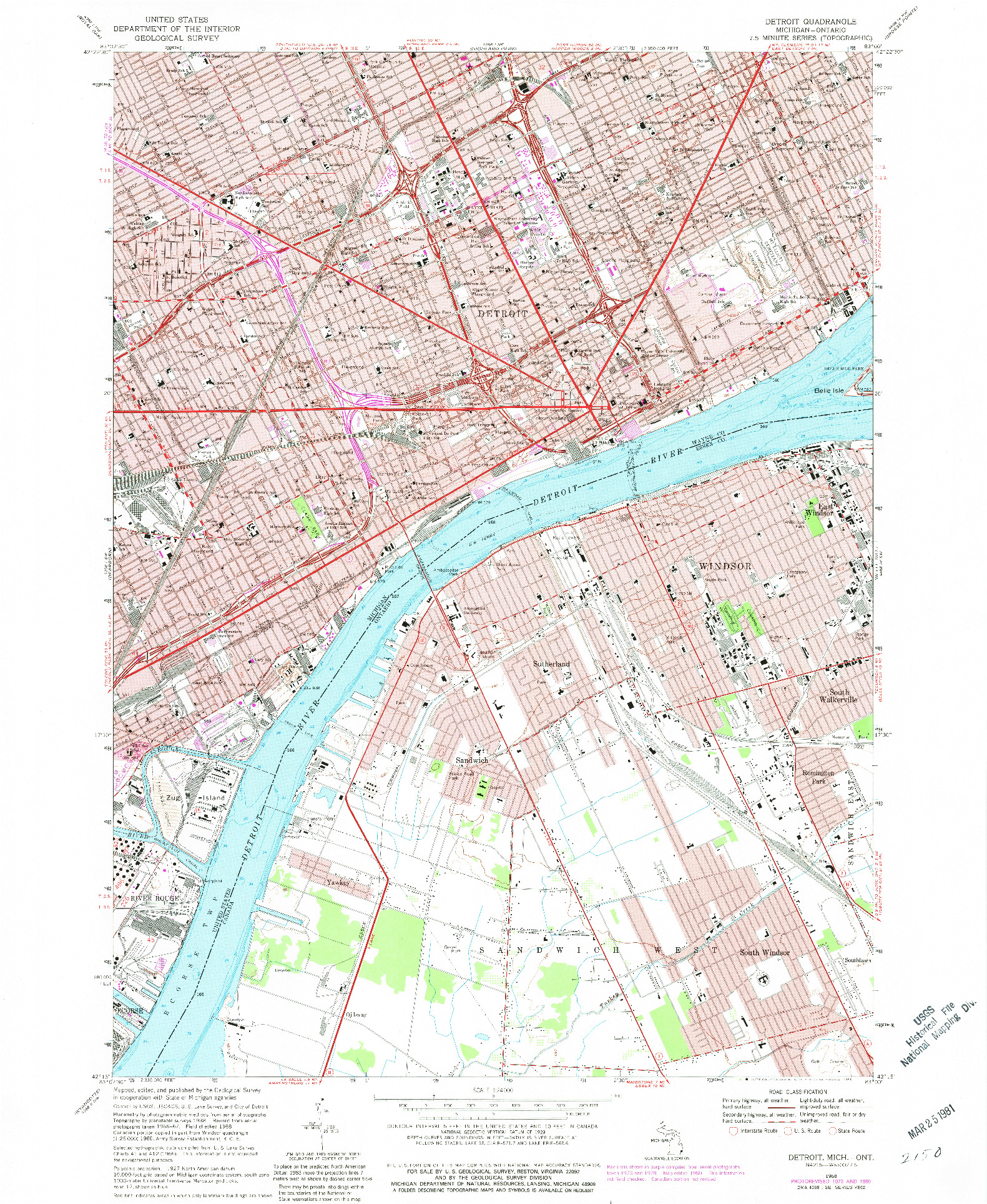 USGS 1:24000-SCALE QUADRANGLE FOR DETROIT, MI 1968