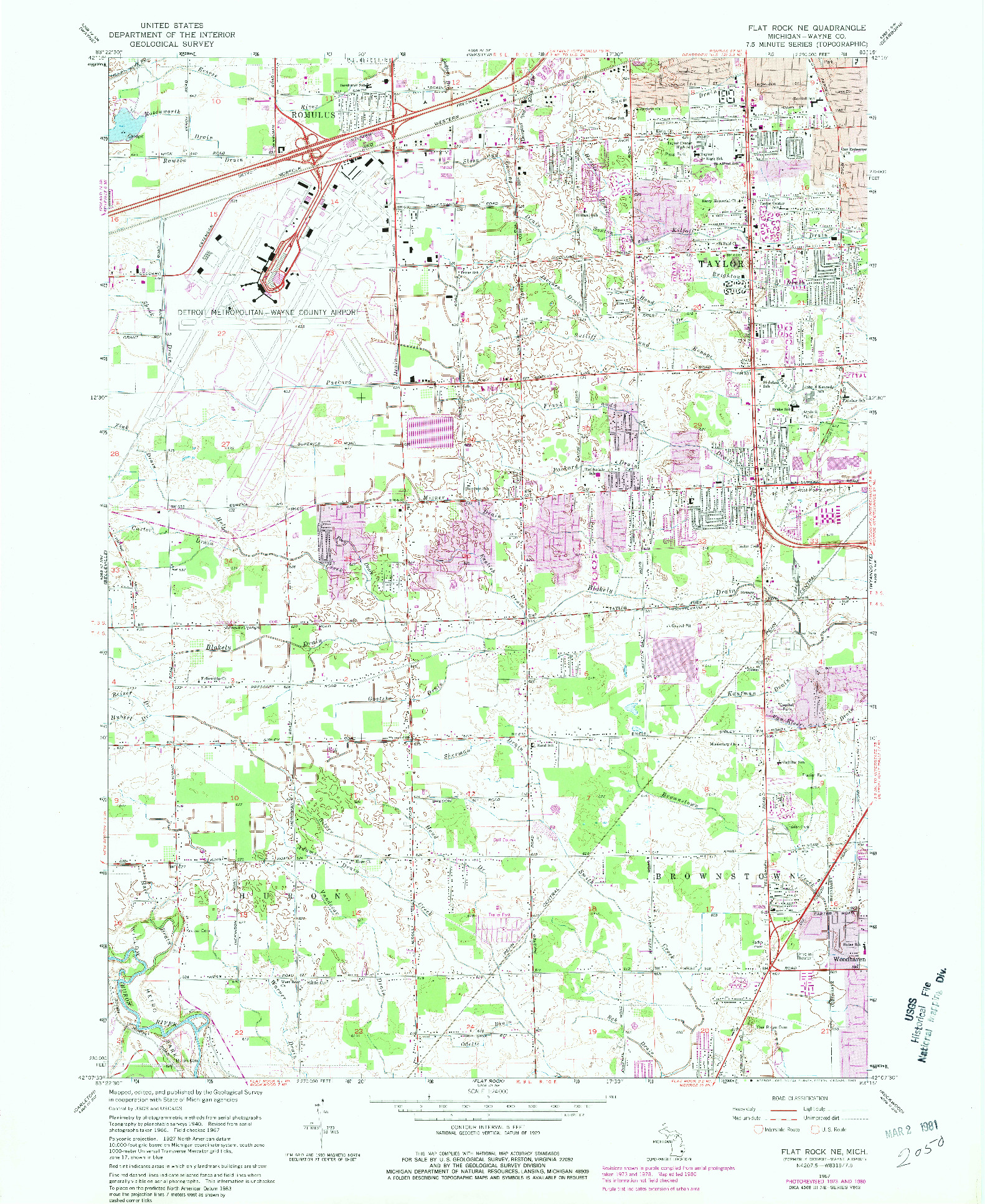 USGS 1:24000-SCALE QUADRANGLE FOR FLAT ROCK NE, MI 1967