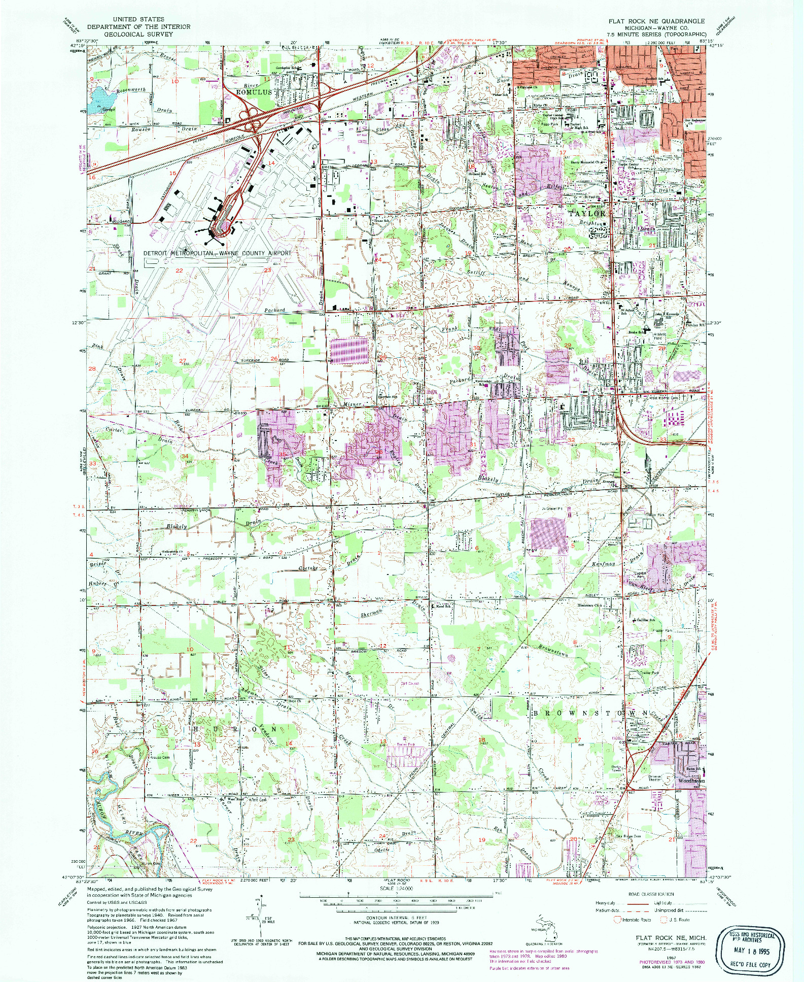 USGS 1:24000-SCALE QUADRANGLE FOR FLAT ROCK, MI 1967