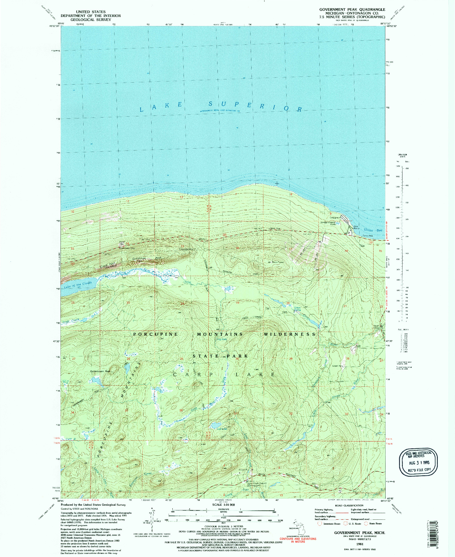 USGS 1:24000-SCALE QUADRANGLE FOR GOVERNMENT PEAK, MI 1981