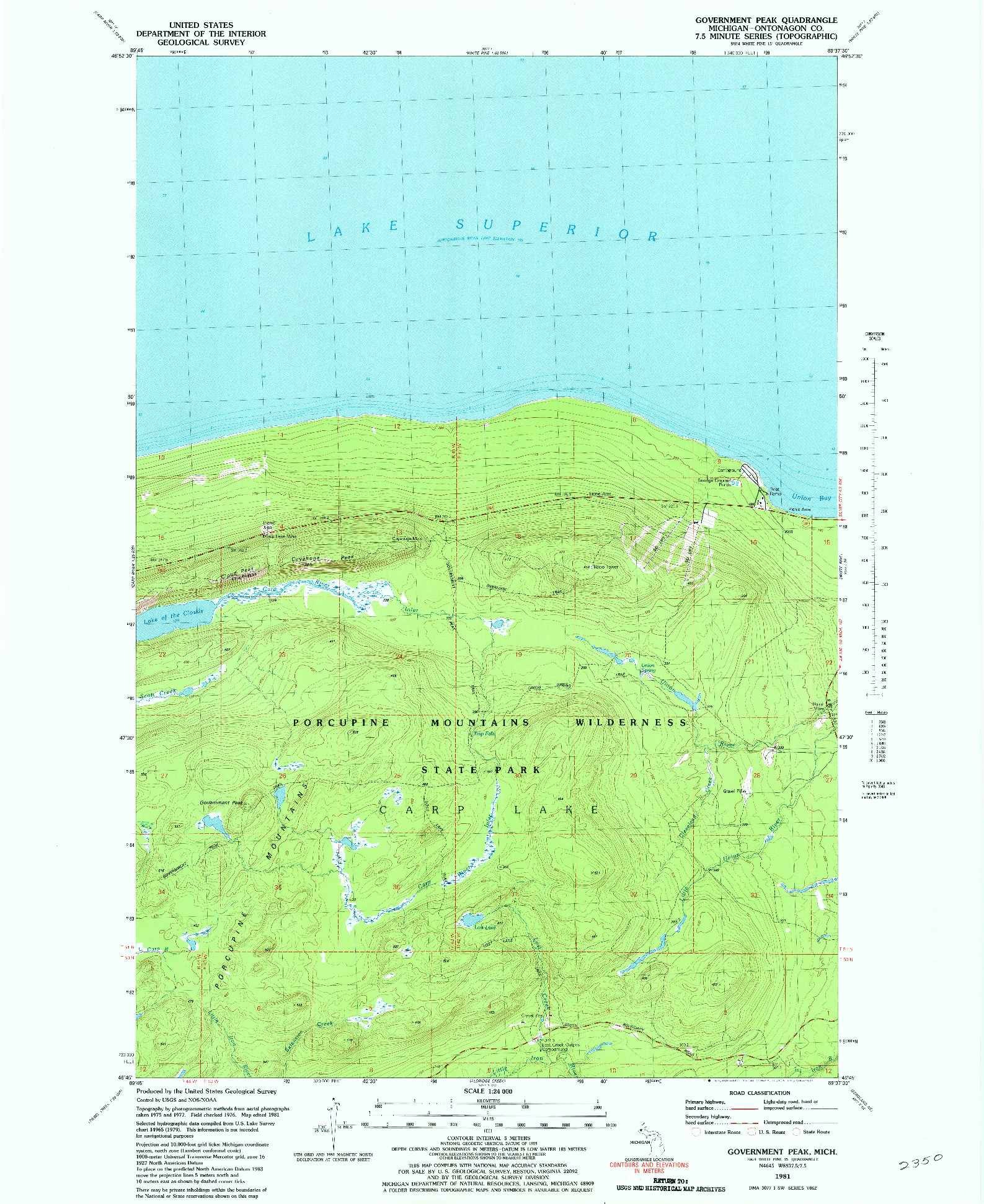 USGS 1:24000-SCALE QUADRANGLE FOR GOVERNMENT PEAK, MI 1981