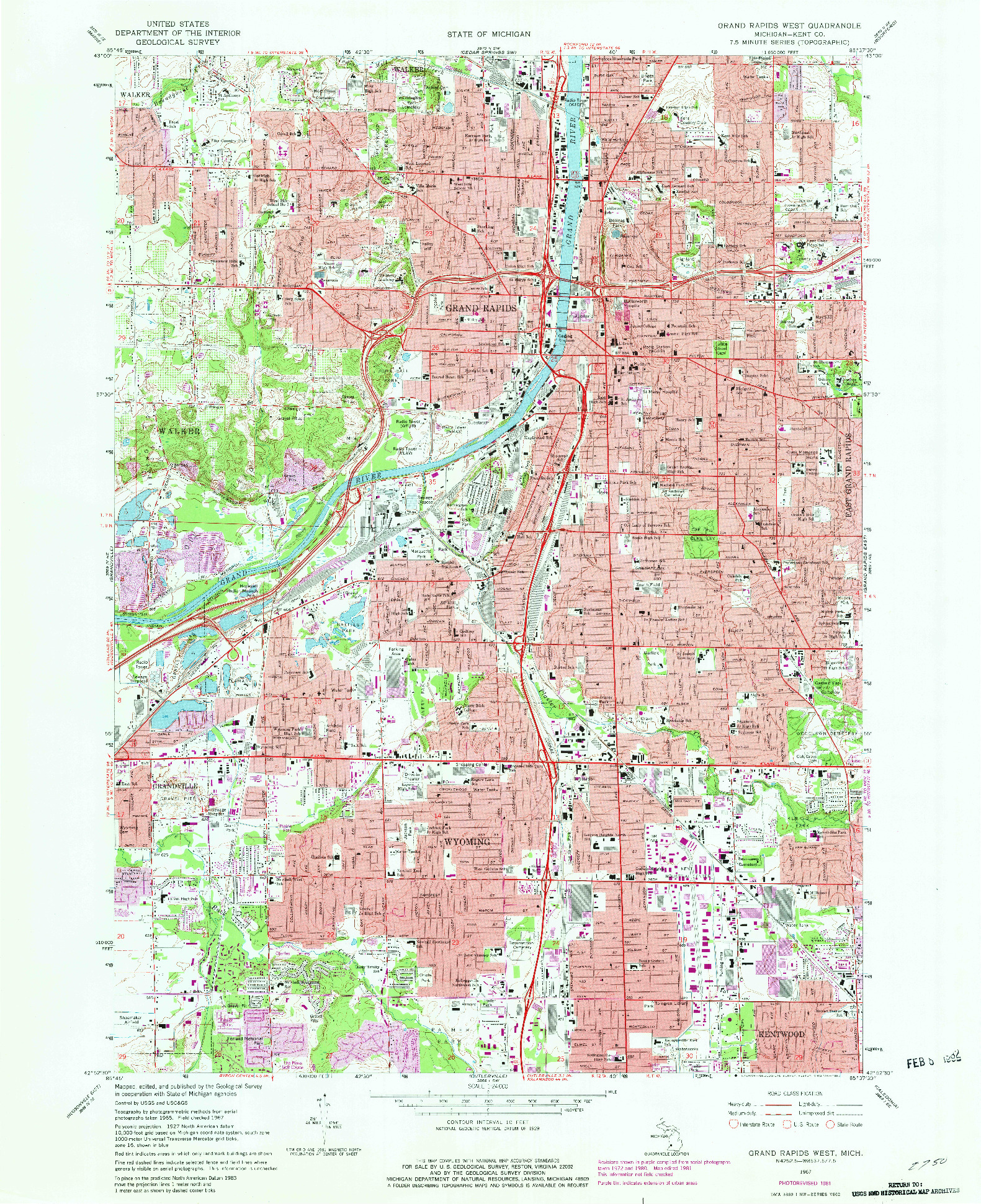 USGS 1:24000-SCALE QUADRANGLE FOR GRAND RAPIDS WEST, MI 1967