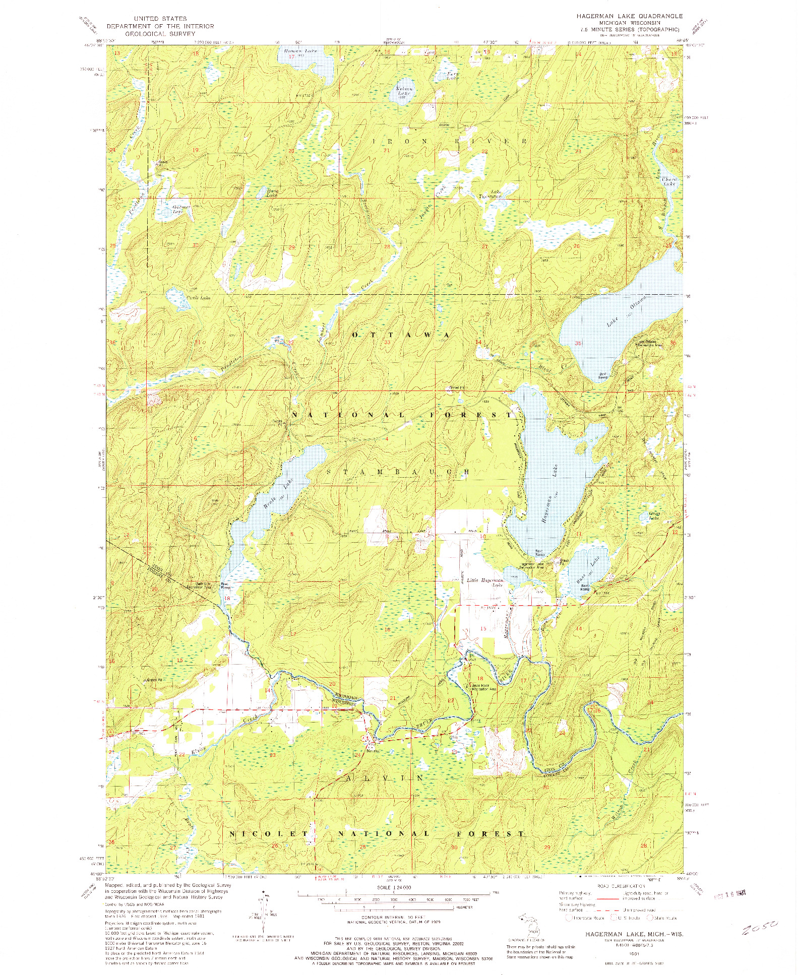 USGS 1:24000-SCALE QUADRANGLE FOR HAGERMAN LAKE, MI 1981