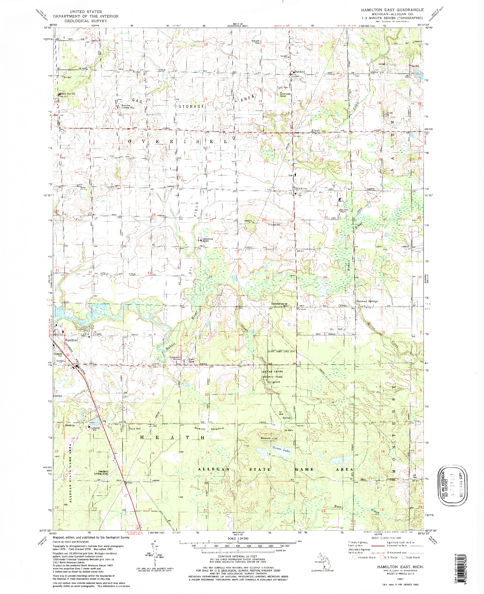 USGS 1:24000-SCALE QUADRANGLE FOR HAMILTON EAST, MI 1981