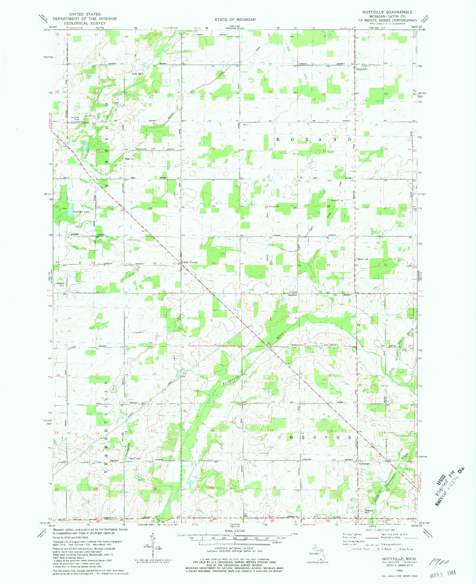 USGS 1:24000-SCALE QUADRANGLE FOR HOYTVILLE, MI 1980