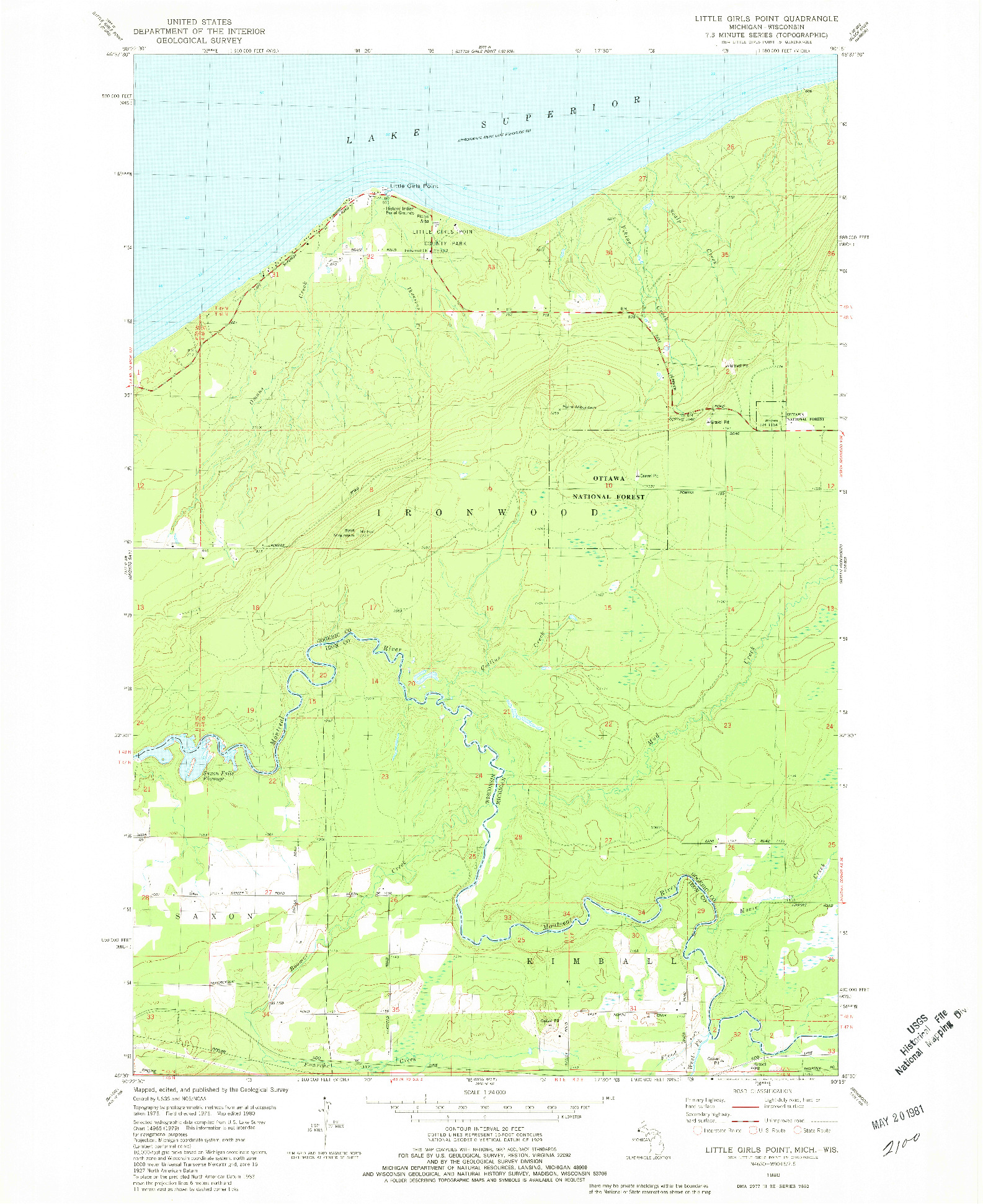 USGS 1:24000-SCALE QUADRANGLE FOR LITTLE GIRLS POINT, MI 1980