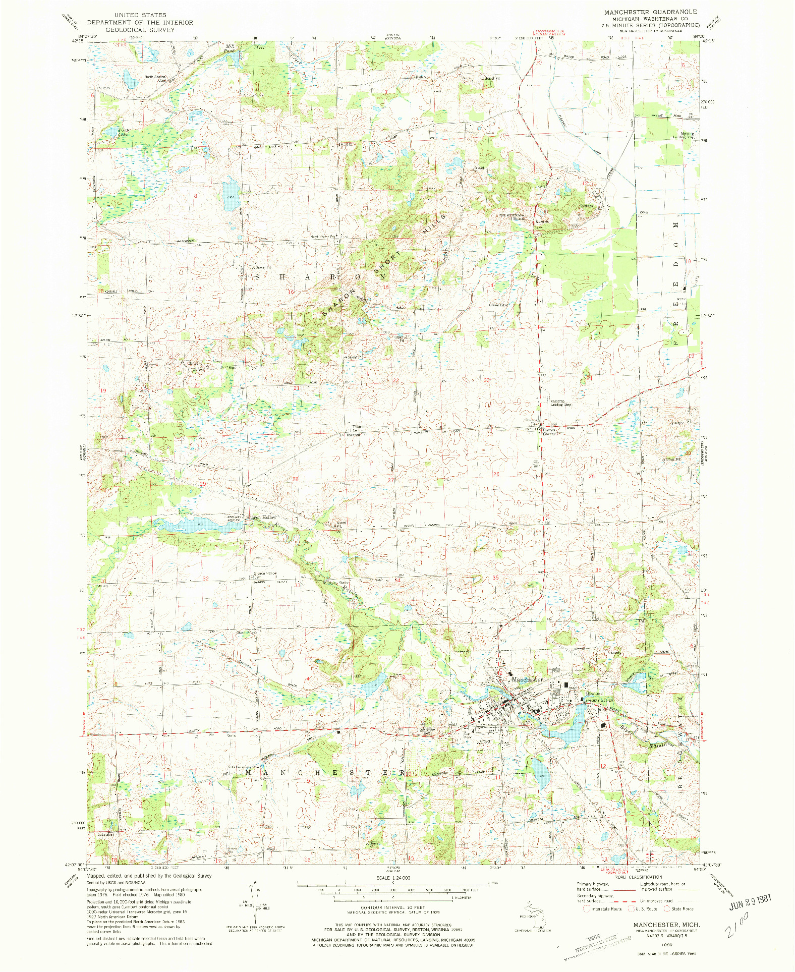 USGS 1:24000-SCALE QUADRANGLE FOR MANCHESTER, MI 1980