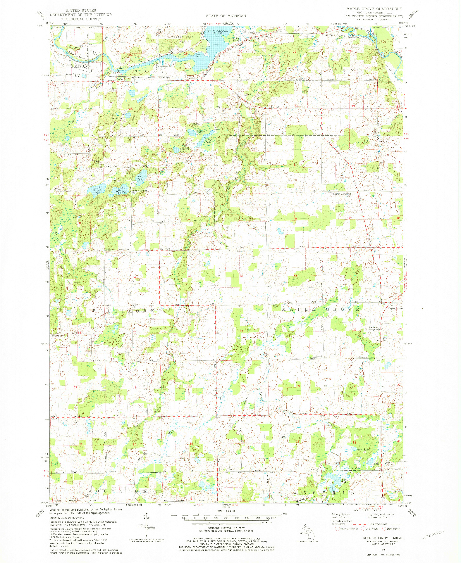 USGS 1:24000-SCALE QUADRANGLE FOR MAPLE GROVE, MI 1981