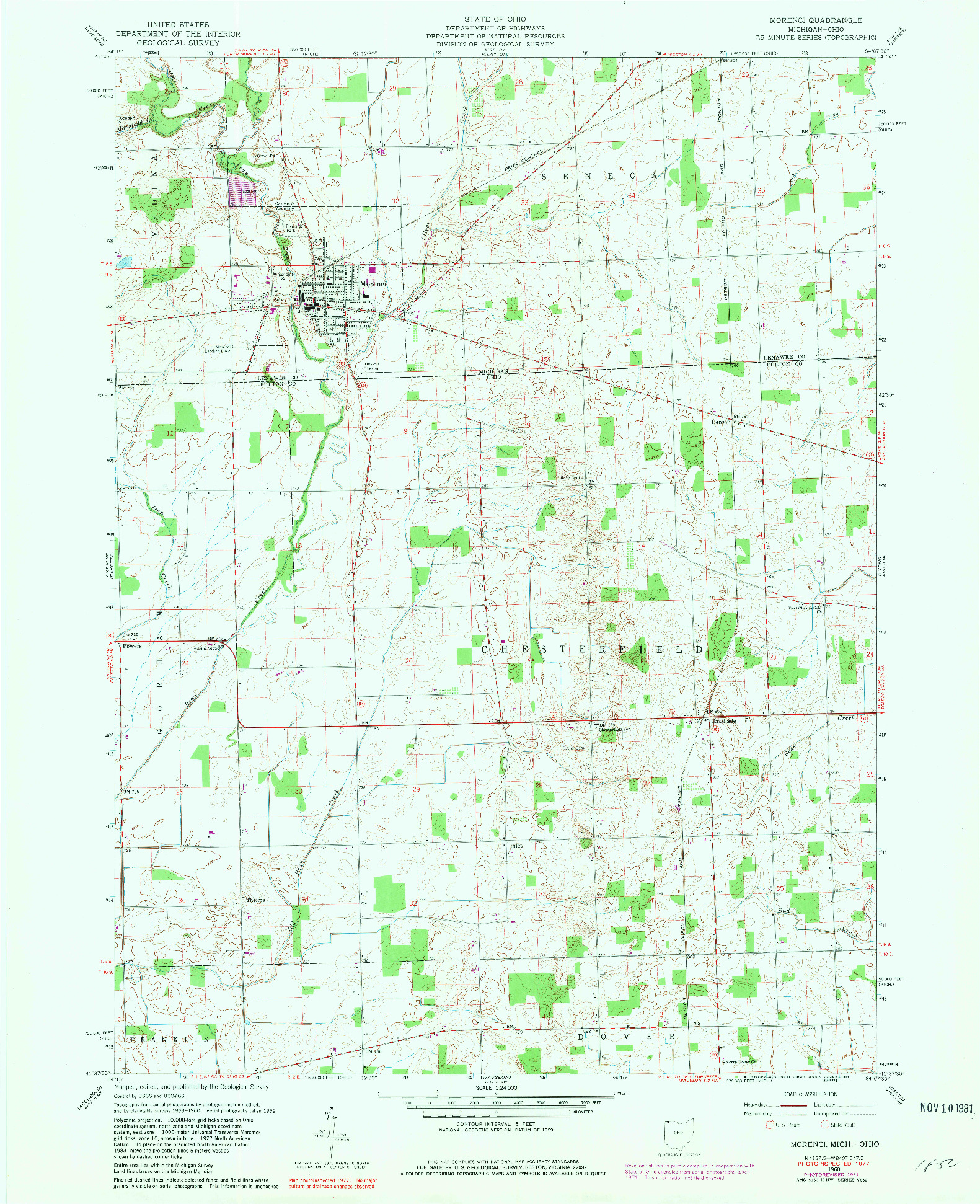 USGS 1:24000-SCALE QUADRANGLE FOR MORENCI, MI 1960