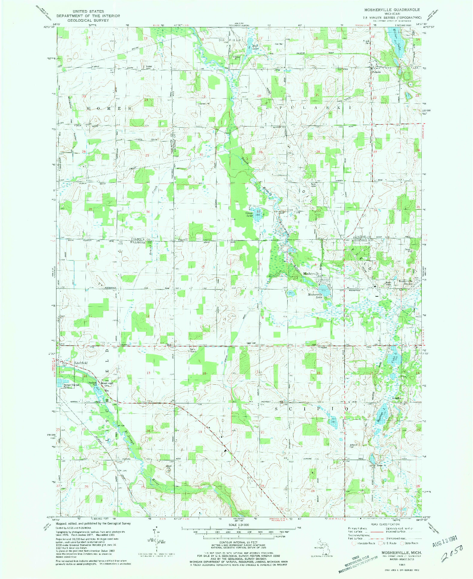 USGS 1:24000-SCALE QUADRANGLE FOR MOSHERVILLE, MI 1981