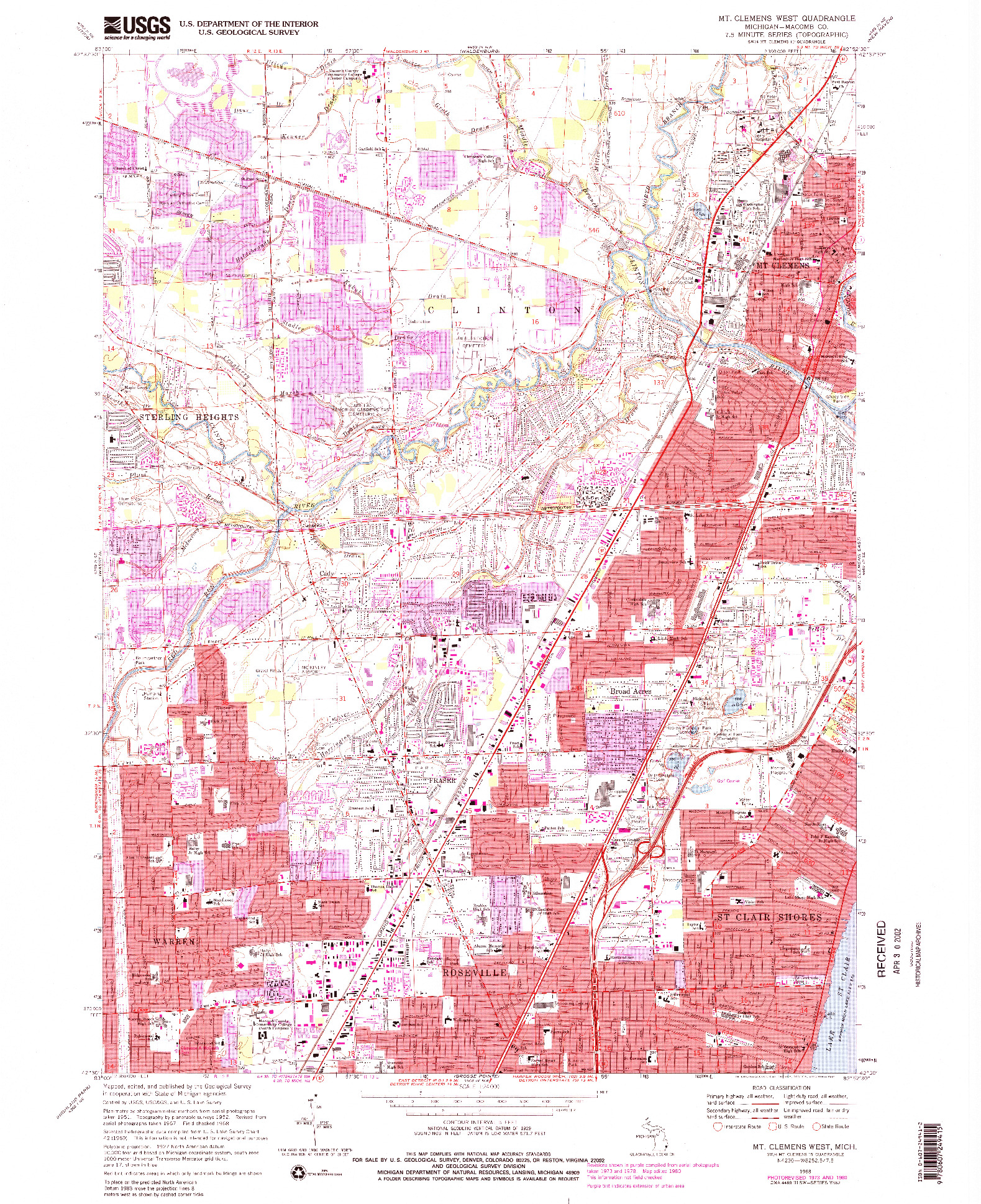 USGS 1:24000-SCALE QUADRANGLE FOR MT CLEMENS WEST, MI 1968