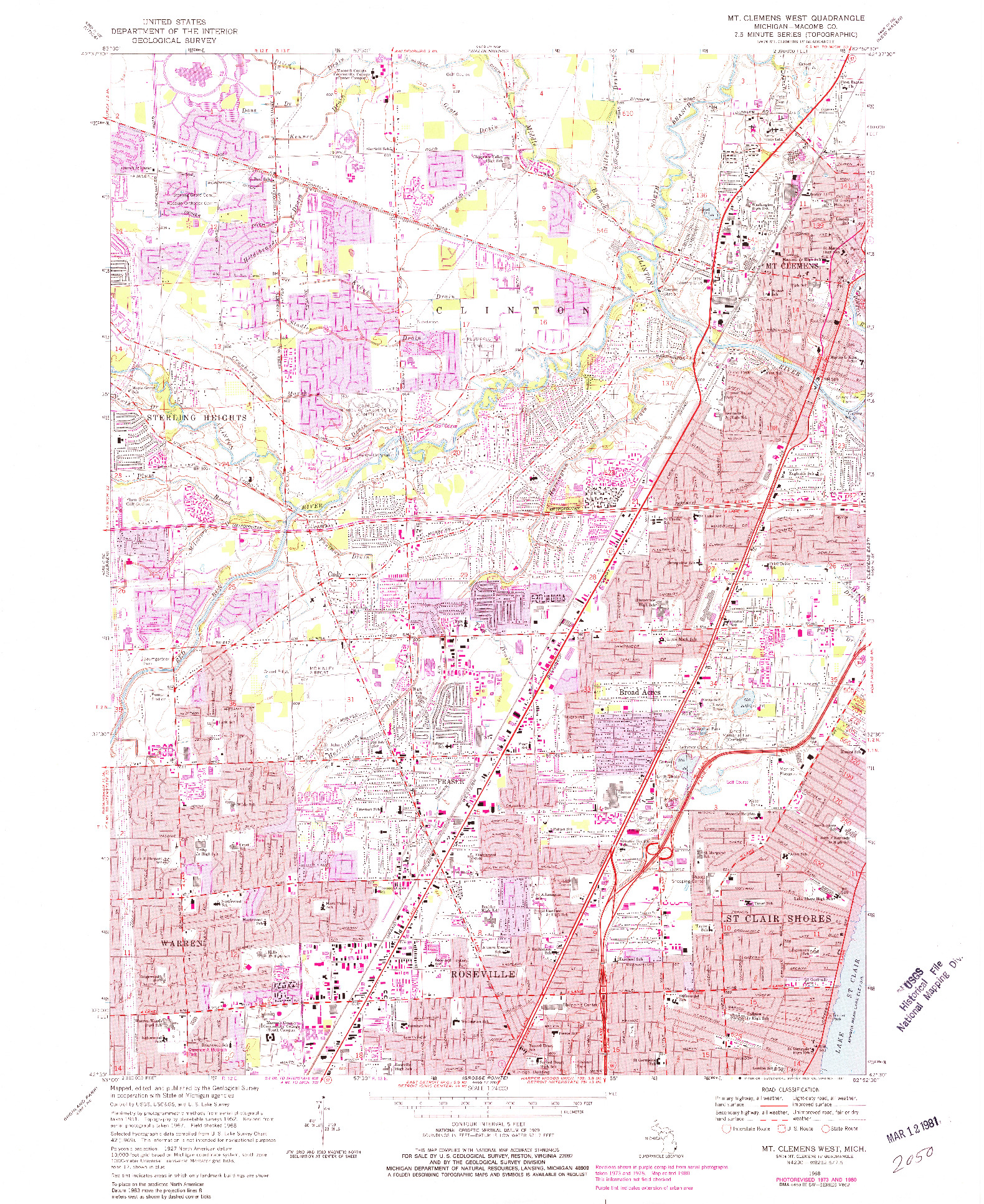 USGS 1:24000-SCALE QUADRANGLE FOR MT CLEMENS WEST, MI 1968