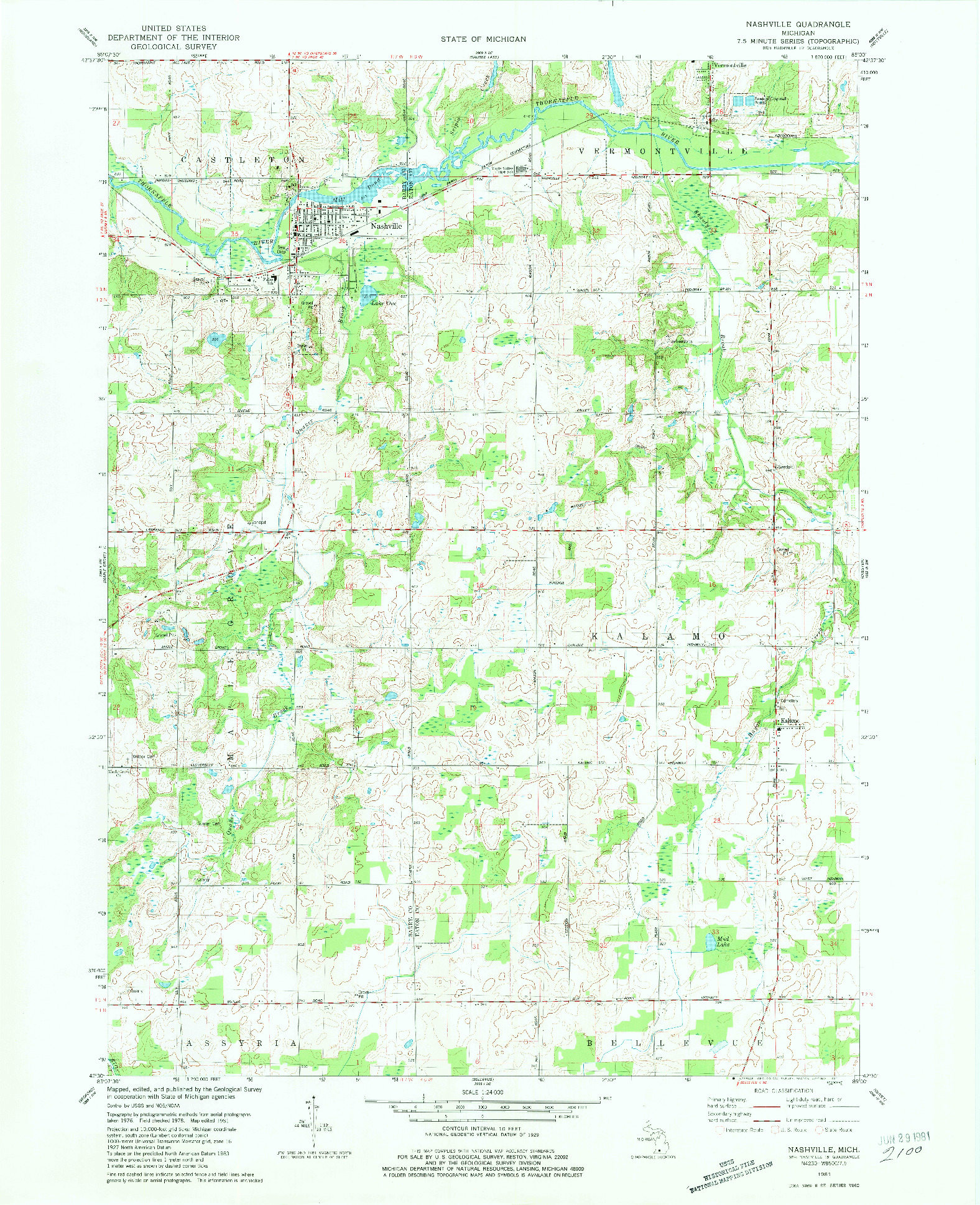 USGS 1:24000-SCALE QUADRANGLE FOR NASHVILLE, MI 1981