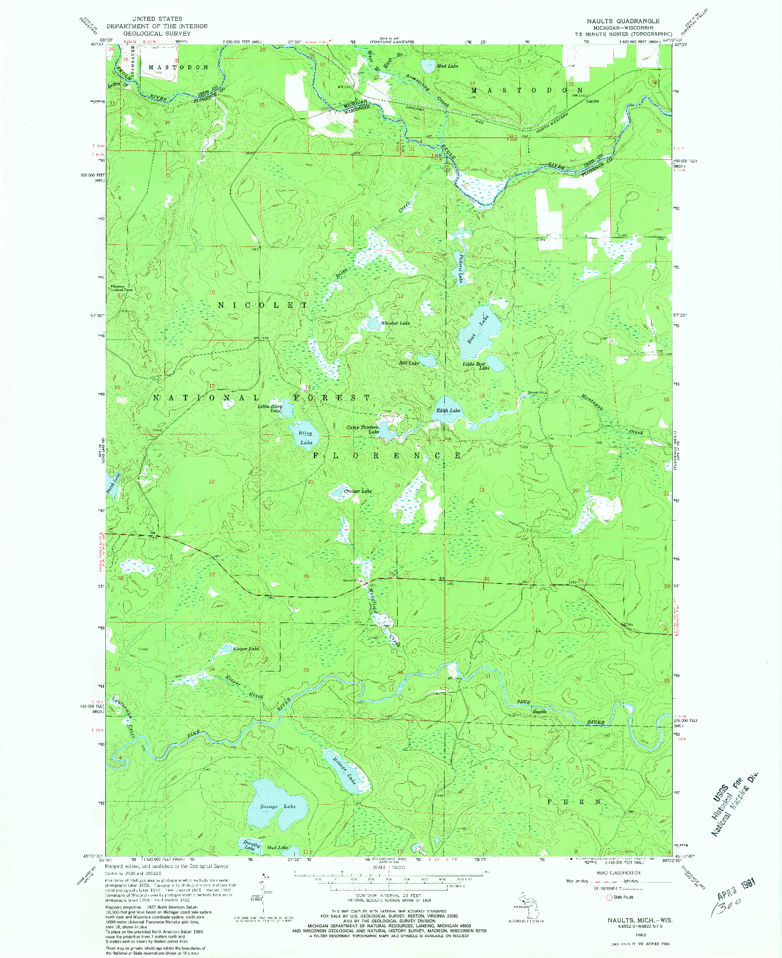 USGS 1:24000-SCALE QUADRANGLE FOR NAULTS, MI 1962