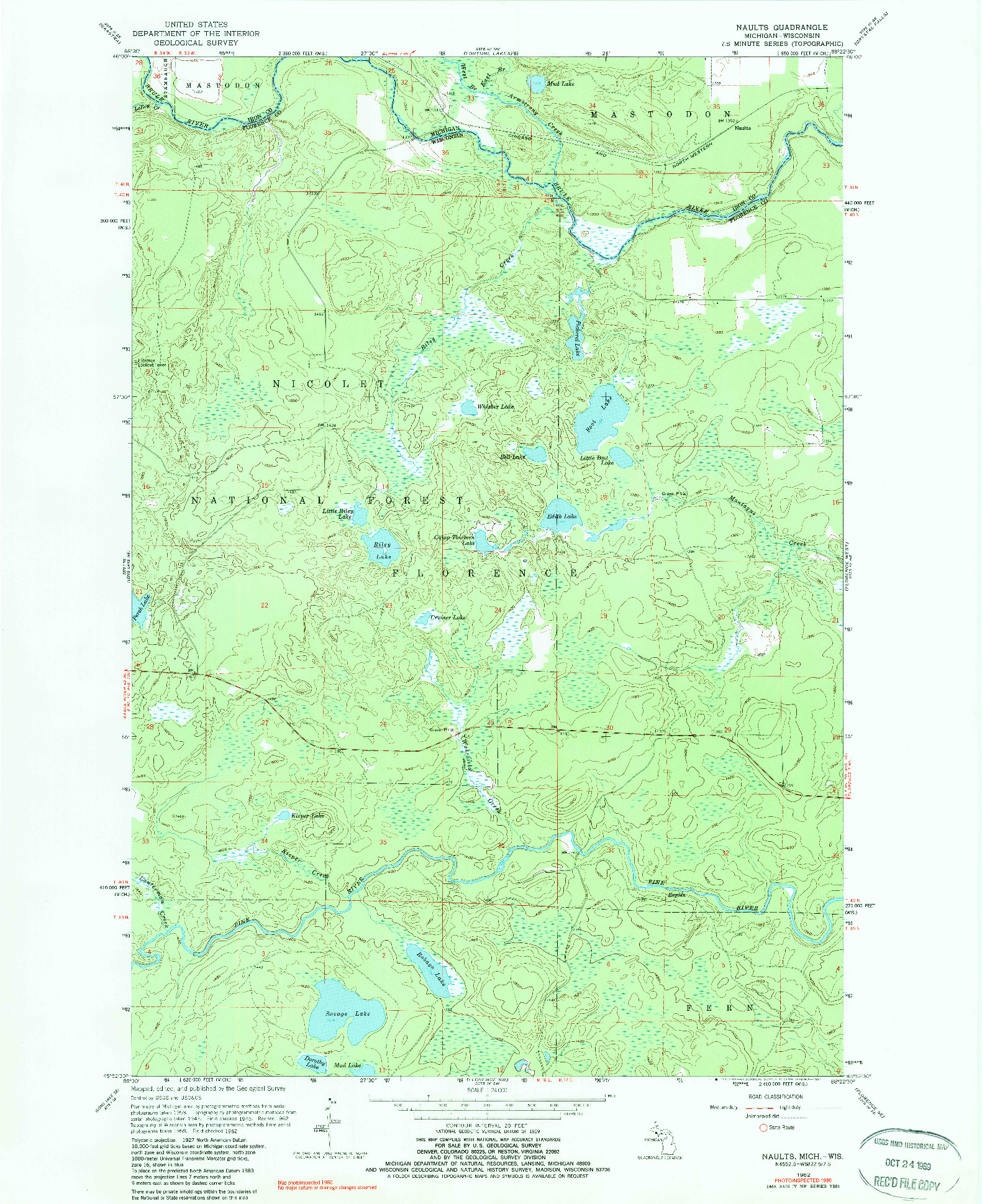 USGS 1:24000-SCALE QUADRANGLE FOR NAULTS, MI 1962