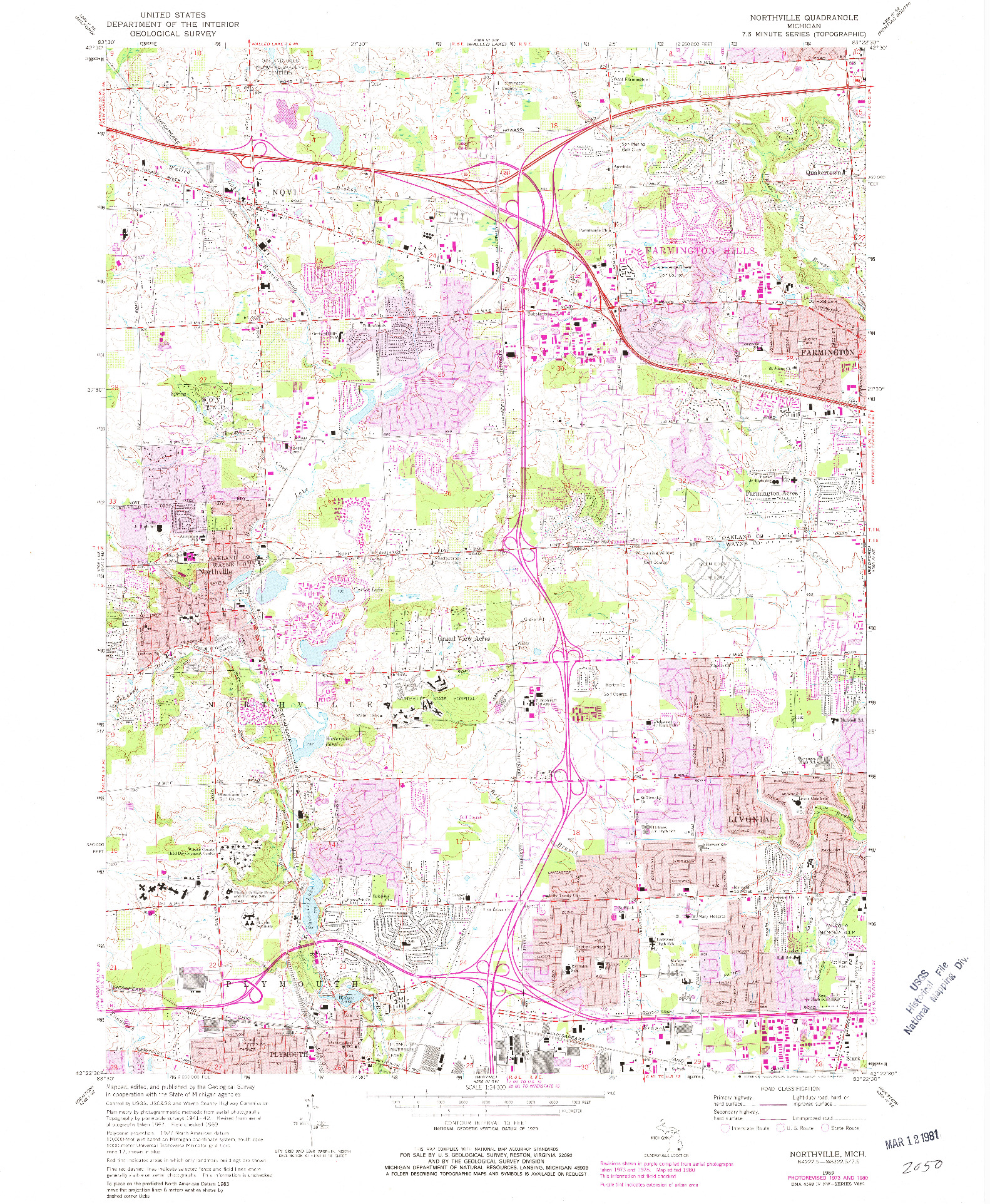 USGS 1:24000-SCALE QUADRANGLE FOR NORTHVILLE, MI 1969