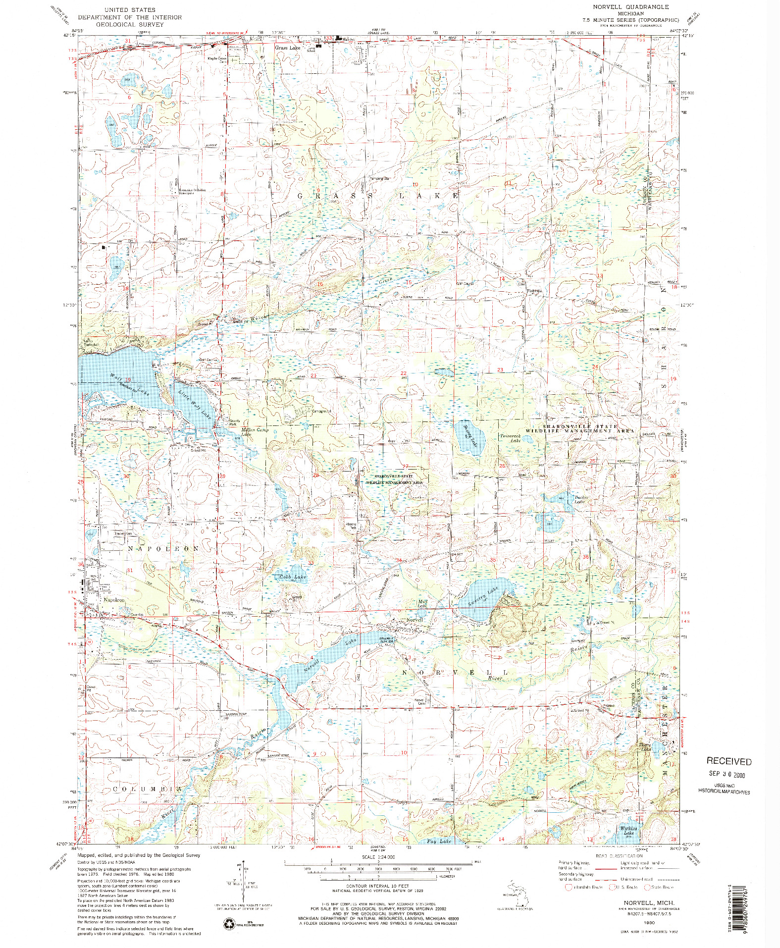 USGS 1:24000-SCALE QUADRANGLE FOR NORVELL, MI 1980