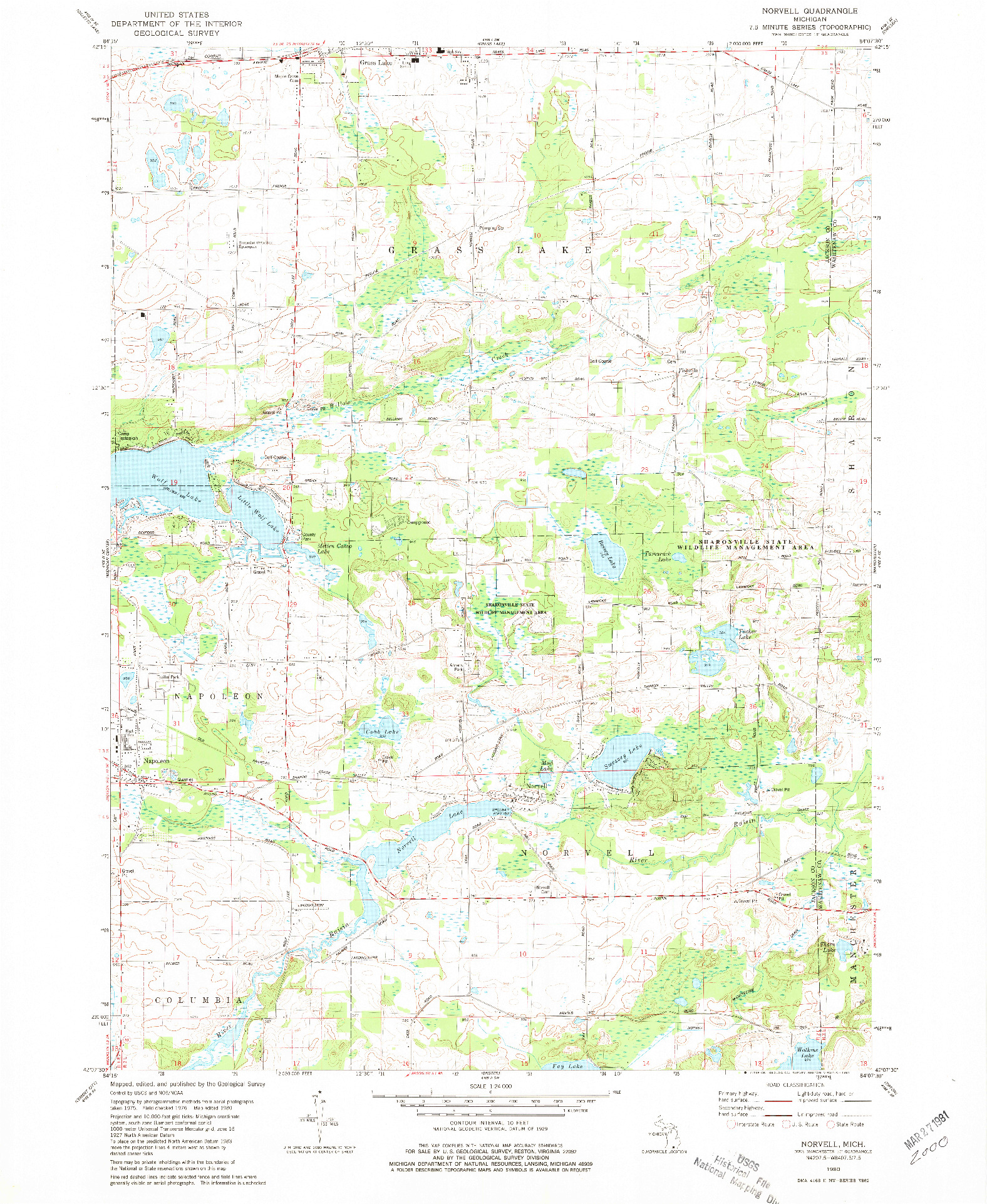 USGS 1:24000-SCALE QUADRANGLE FOR NORVELL, MI 1980