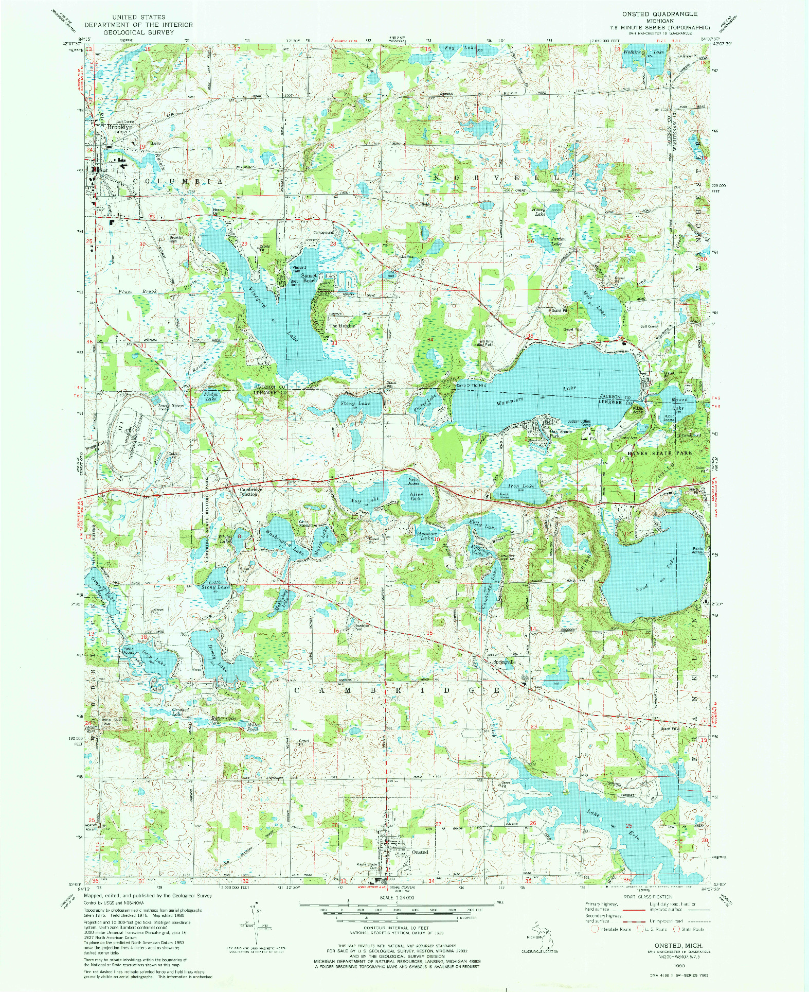 USGS 1:24000-SCALE QUADRANGLE FOR ONSTED, MI 1980
