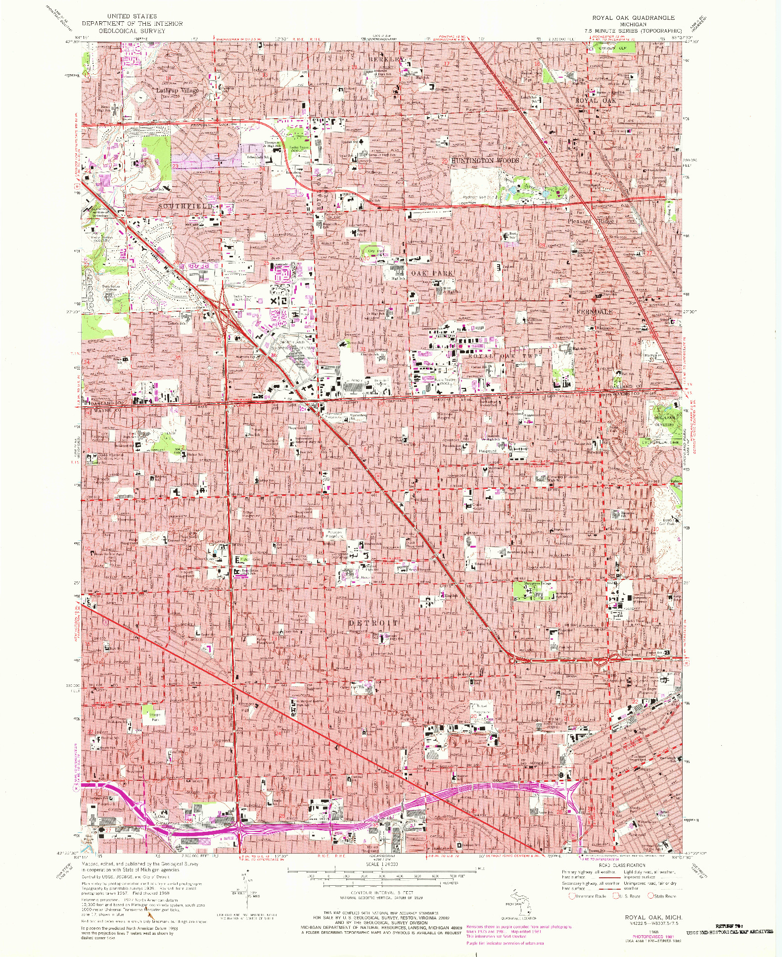 USGS 1:24000-SCALE QUADRANGLE FOR ROYAL OAK, MI 1968