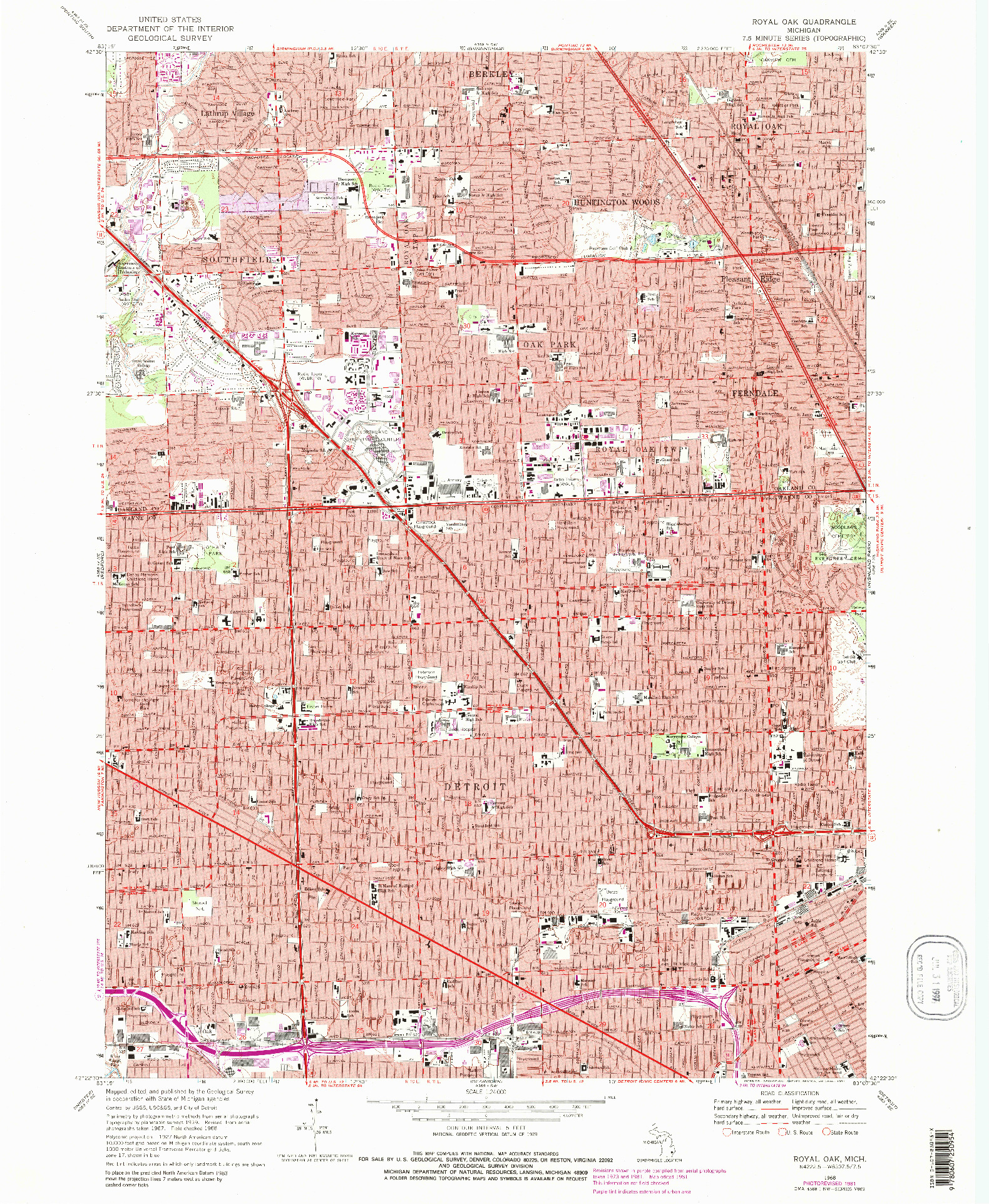 USGS 1:24000-SCALE QUADRANGLE FOR ROYAL OAK, MI 1968