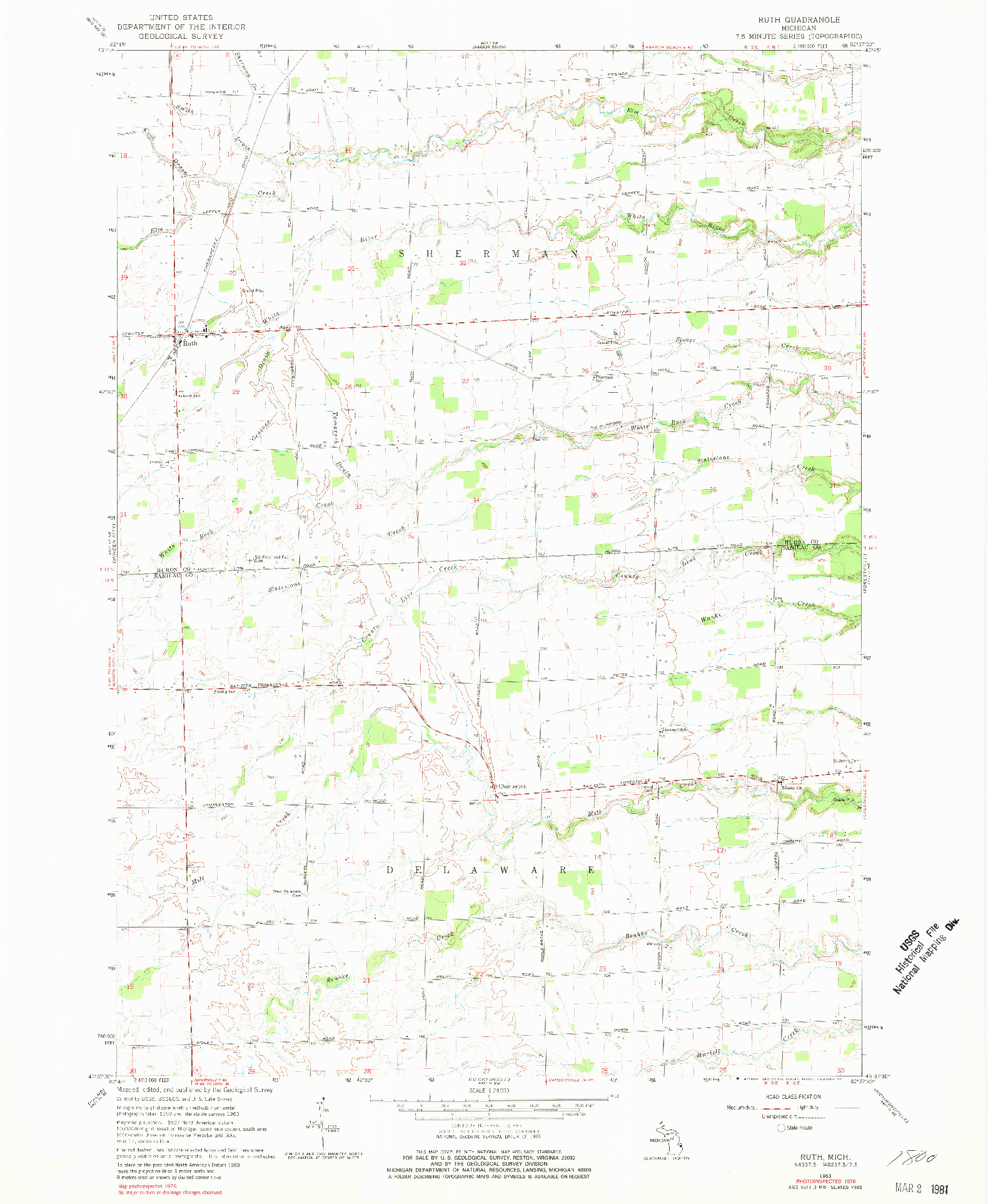 USGS 1:24000-SCALE QUADRANGLE FOR RUTH, MI 1963