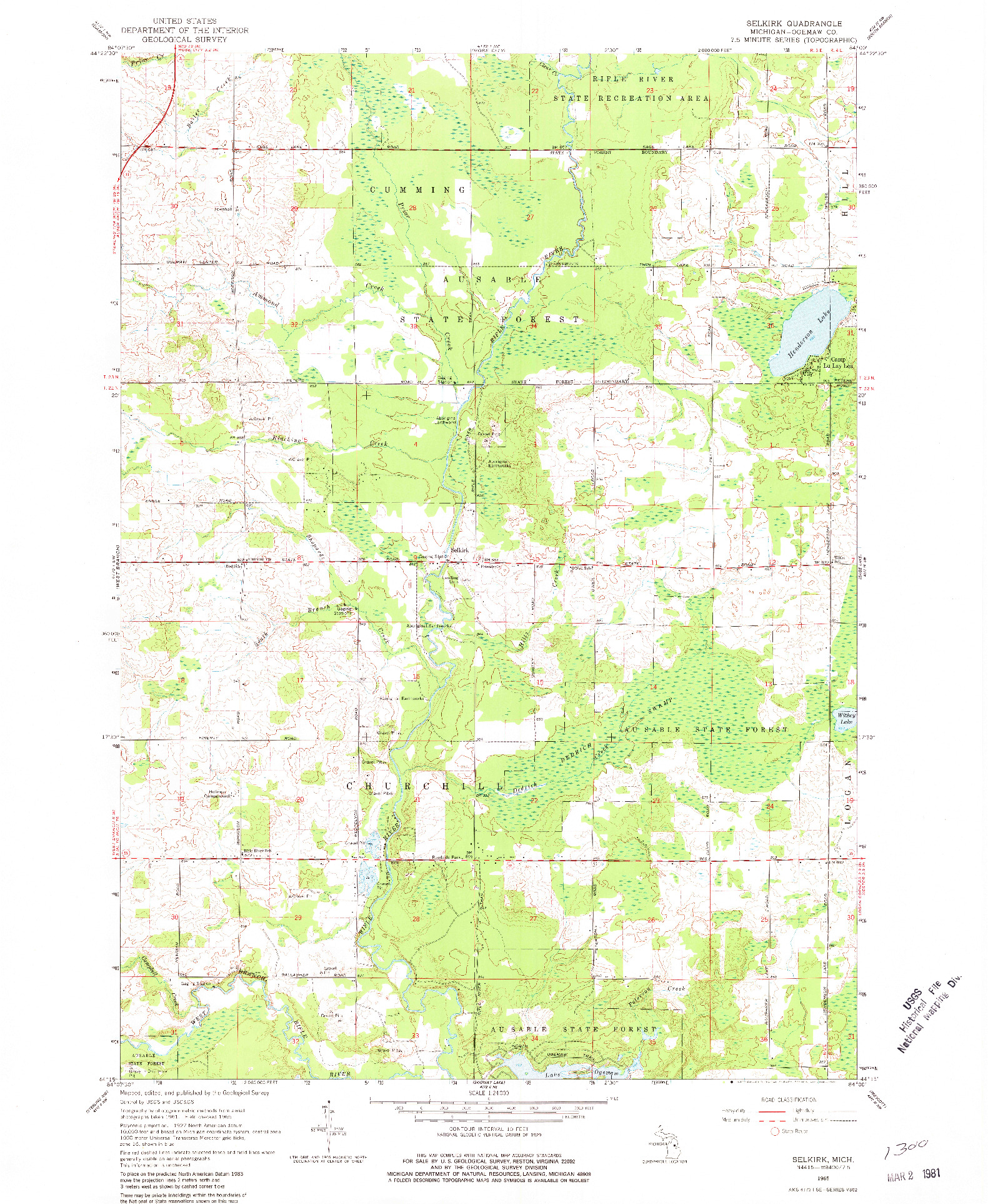 USGS 1:24000-SCALE QUADRANGLE FOR SELKIRK, MI 1965